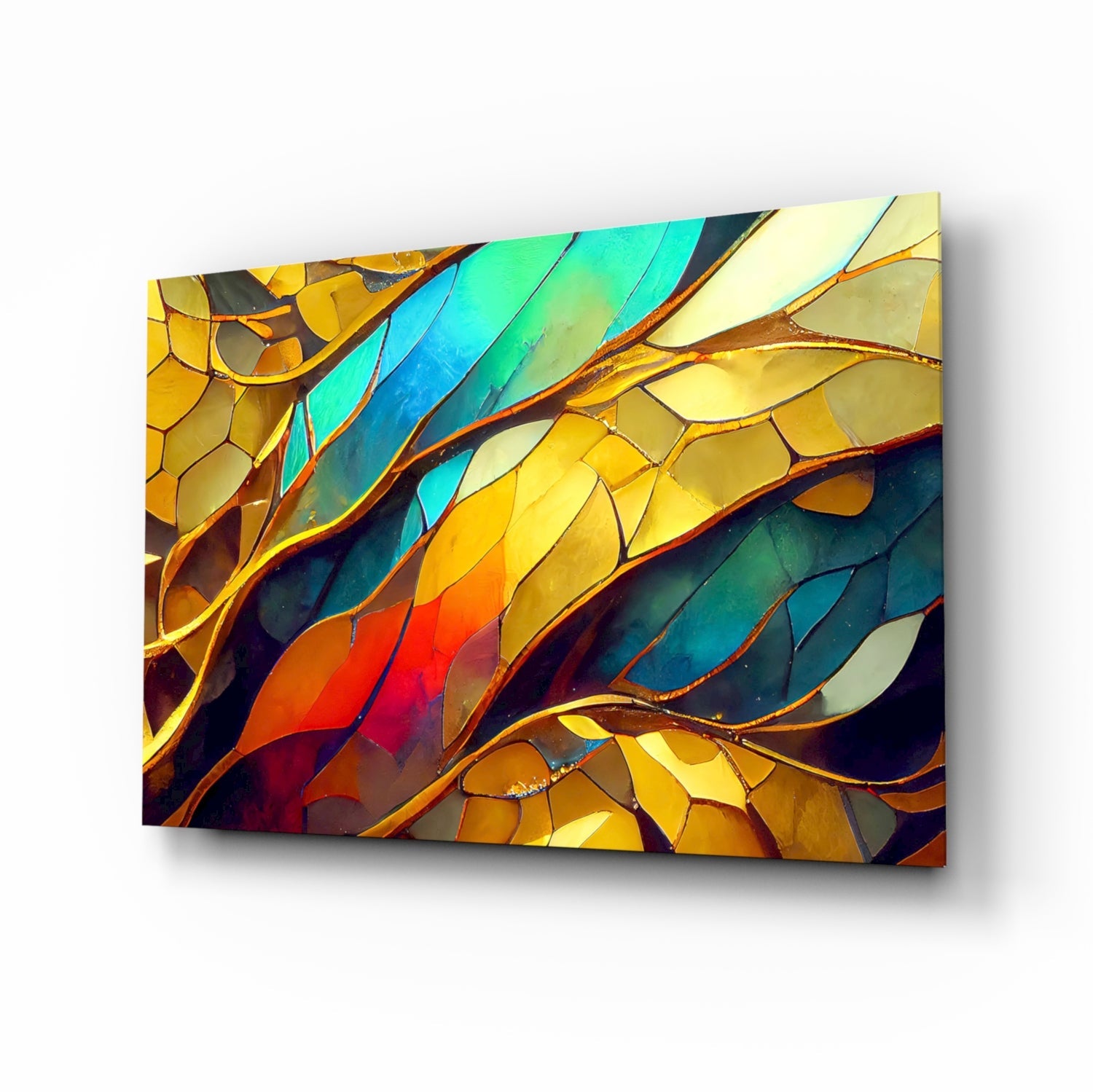 Vibrant Mosaic Leaves Glass Wall Art