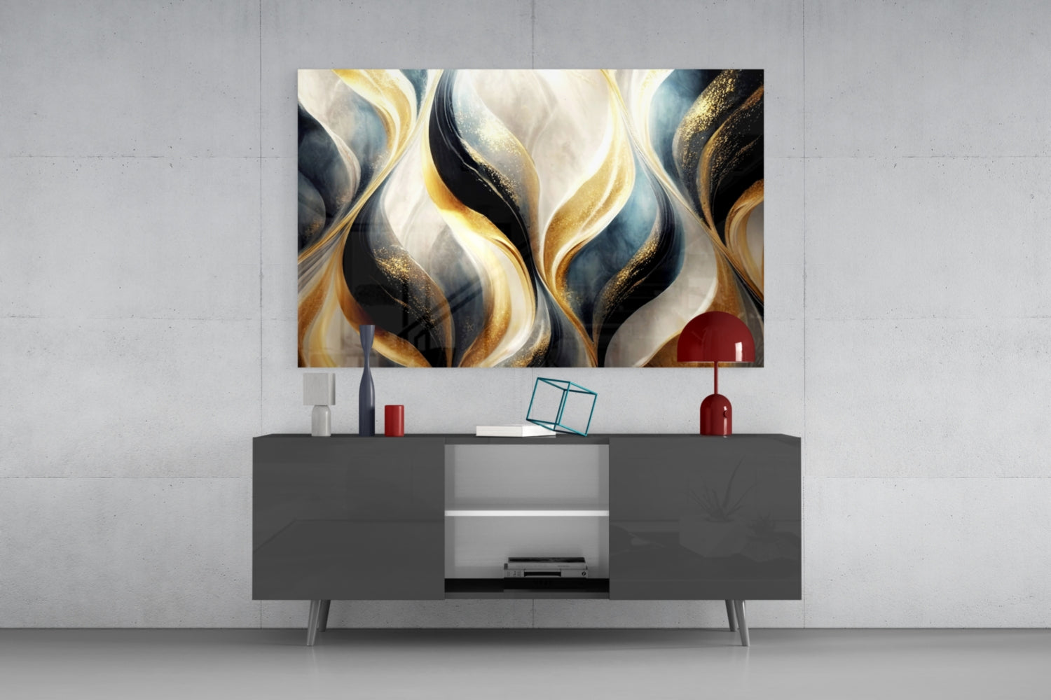 Elegant Gold Swirls on Glass Wall Art