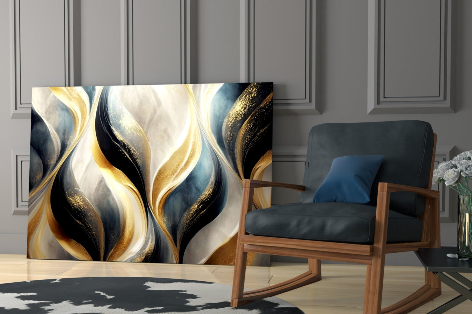 Elegant Gold Swirls on Glass Wall Art