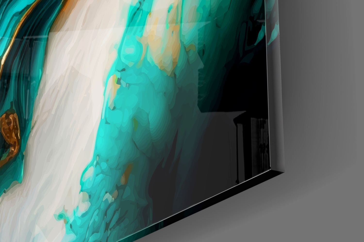 Ethereal Turquoise Gold Splash Glass Wall Art
