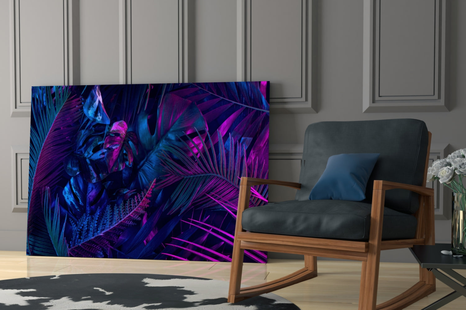 Neon Jungle Leaves Glass Wall Art