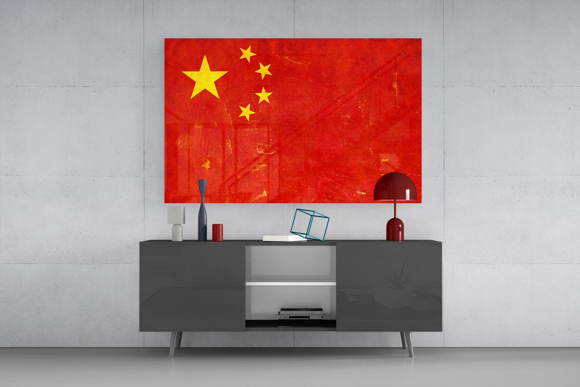 China Flag Grunge Glass Wall Art