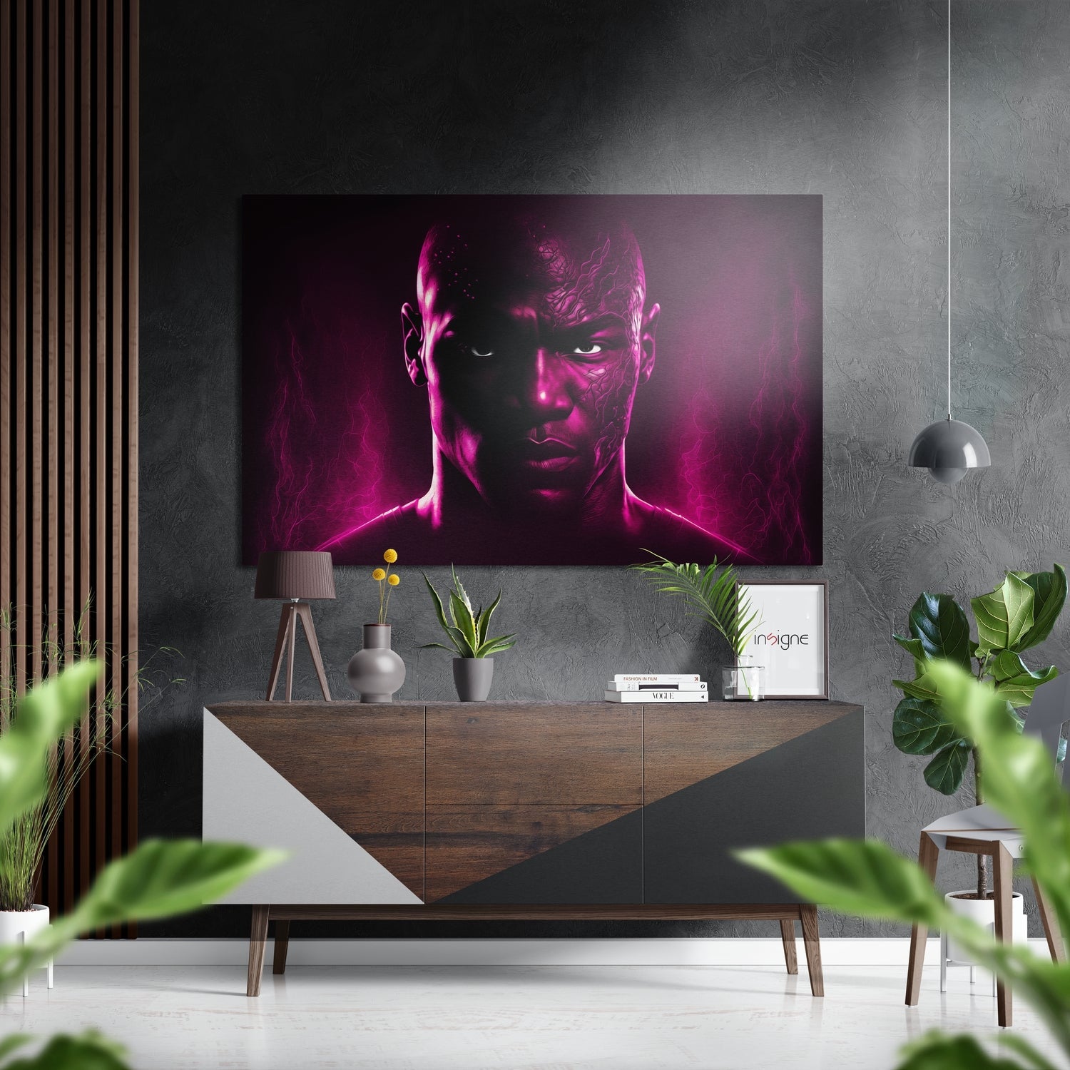 Magenta Flame Bold Fighter Face Brushed Aluminum Dibond Wall Art
