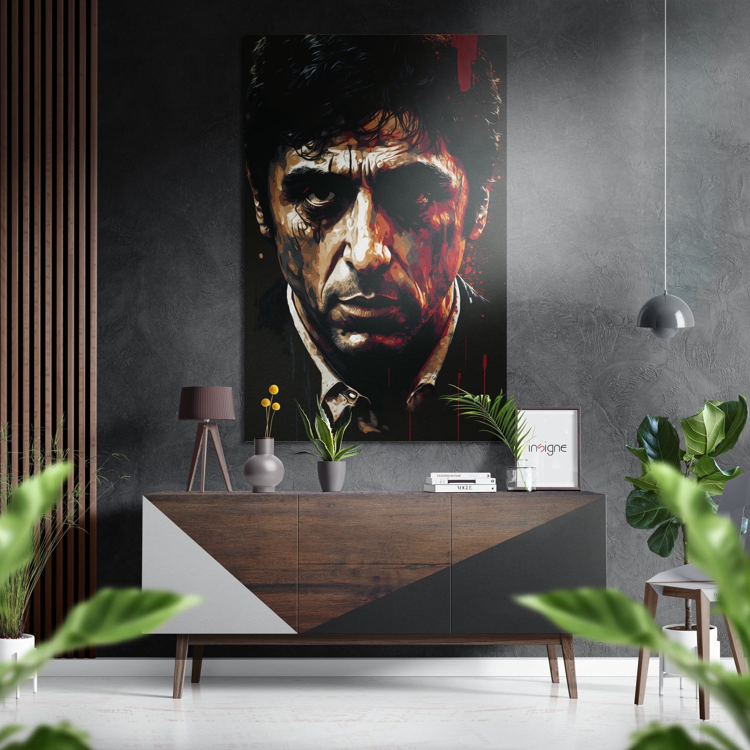 Crimson Drip Brooding Man Portrait Brushed Aluminum Dibond Wall Art