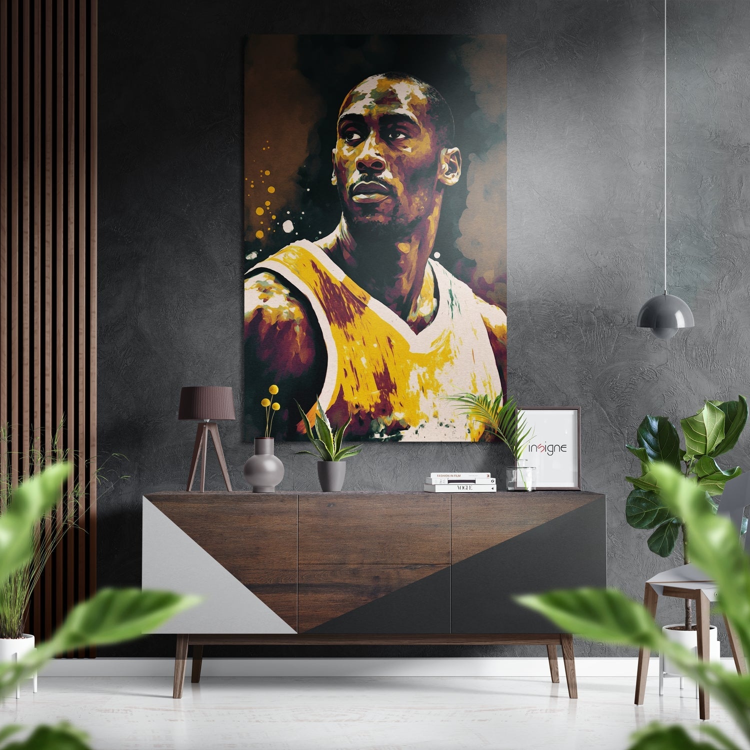 Yellow Jersey Basketball Player Brushed Aluminum Dibond Wall Art