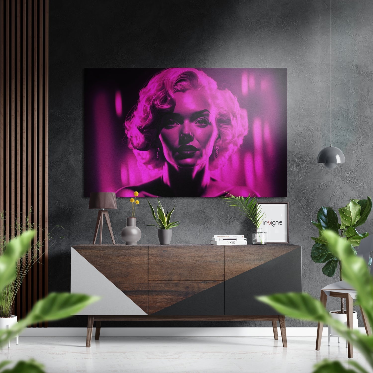 Pink Neon Monochrome Blonde Brushed Aluminum Dibond Wall Art