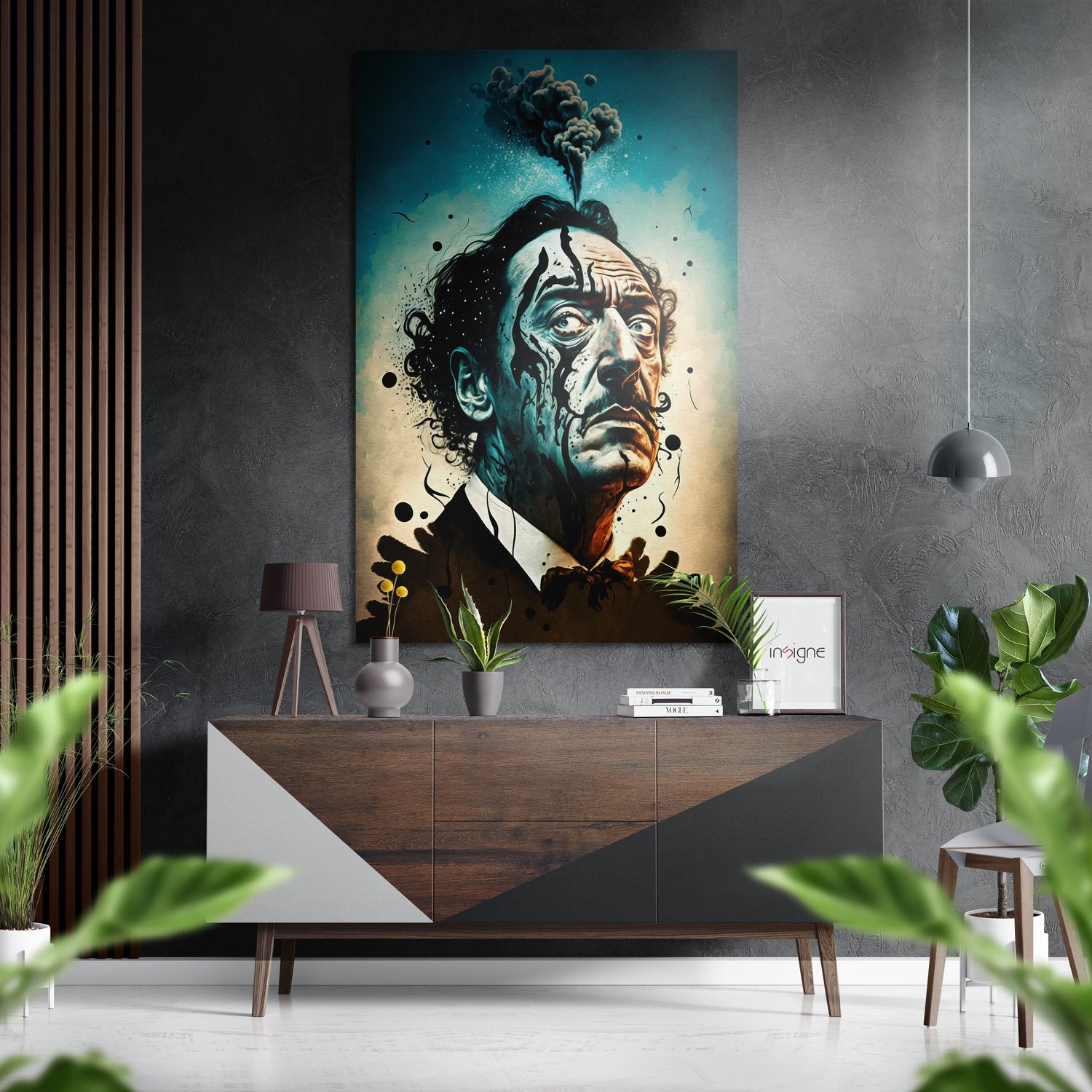 Teal Smoke Plume Surreal Portrait Brushed Aluminum Dibond Wall Art