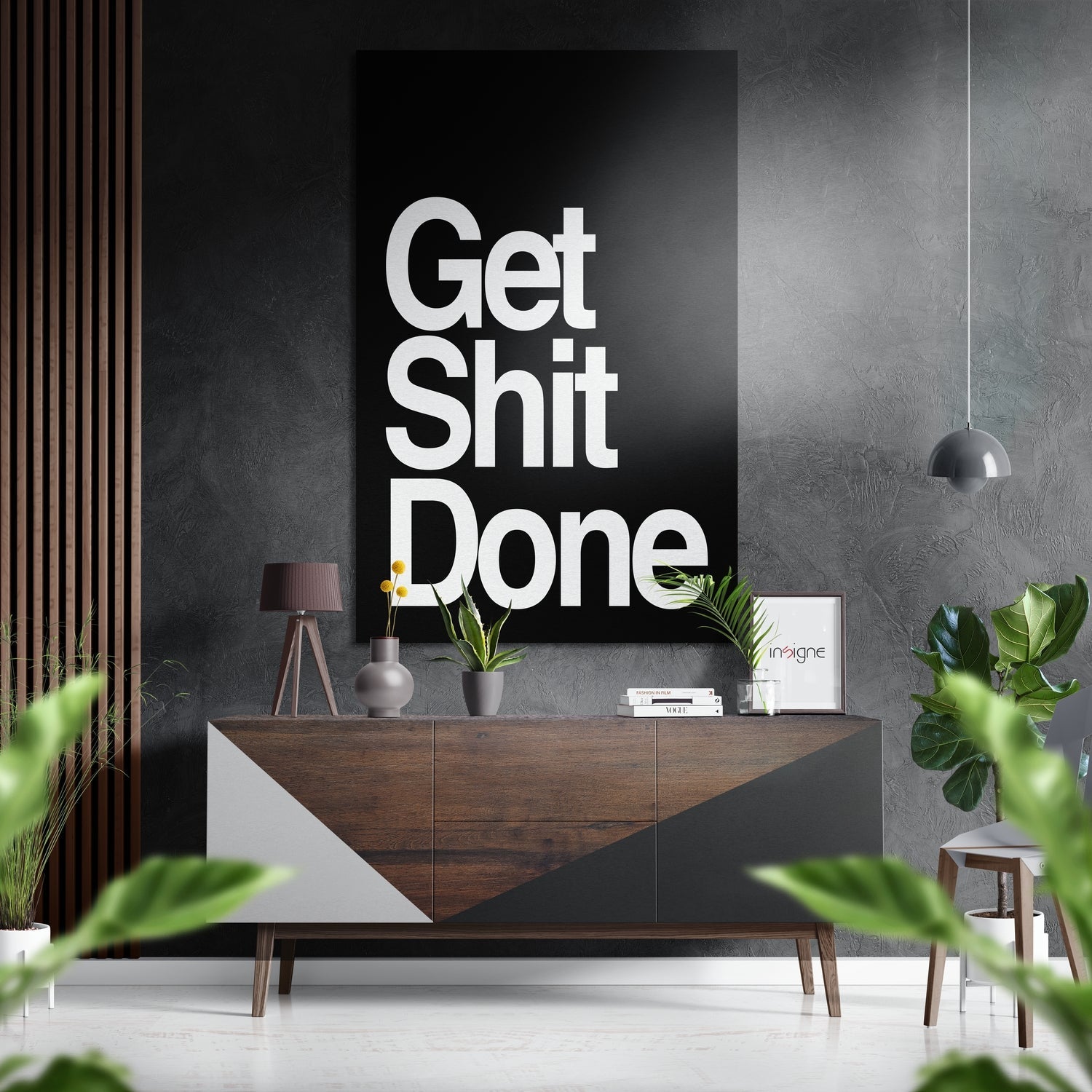 Black White Get Shit Done Brushed Aluminum Dibond Wall Art
