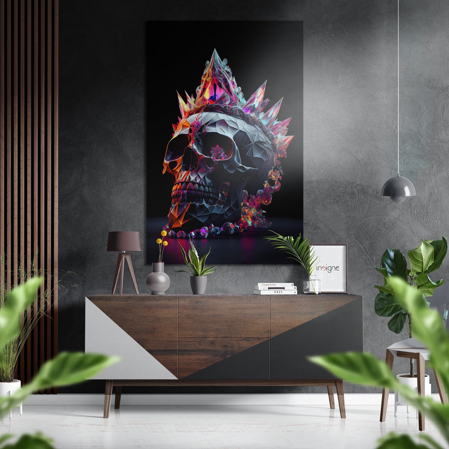 Crystal Spiked Crown Skull Brushed Aluminum Dibond Wall Art