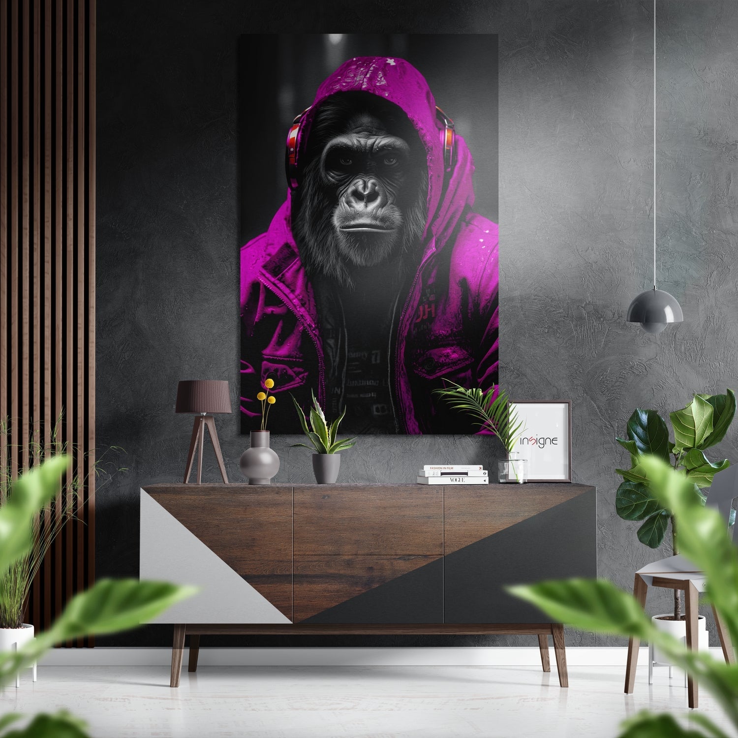 Magenta Hoodie DJ Ape Aluminum Brushed Aluminum Dibond Wall Art