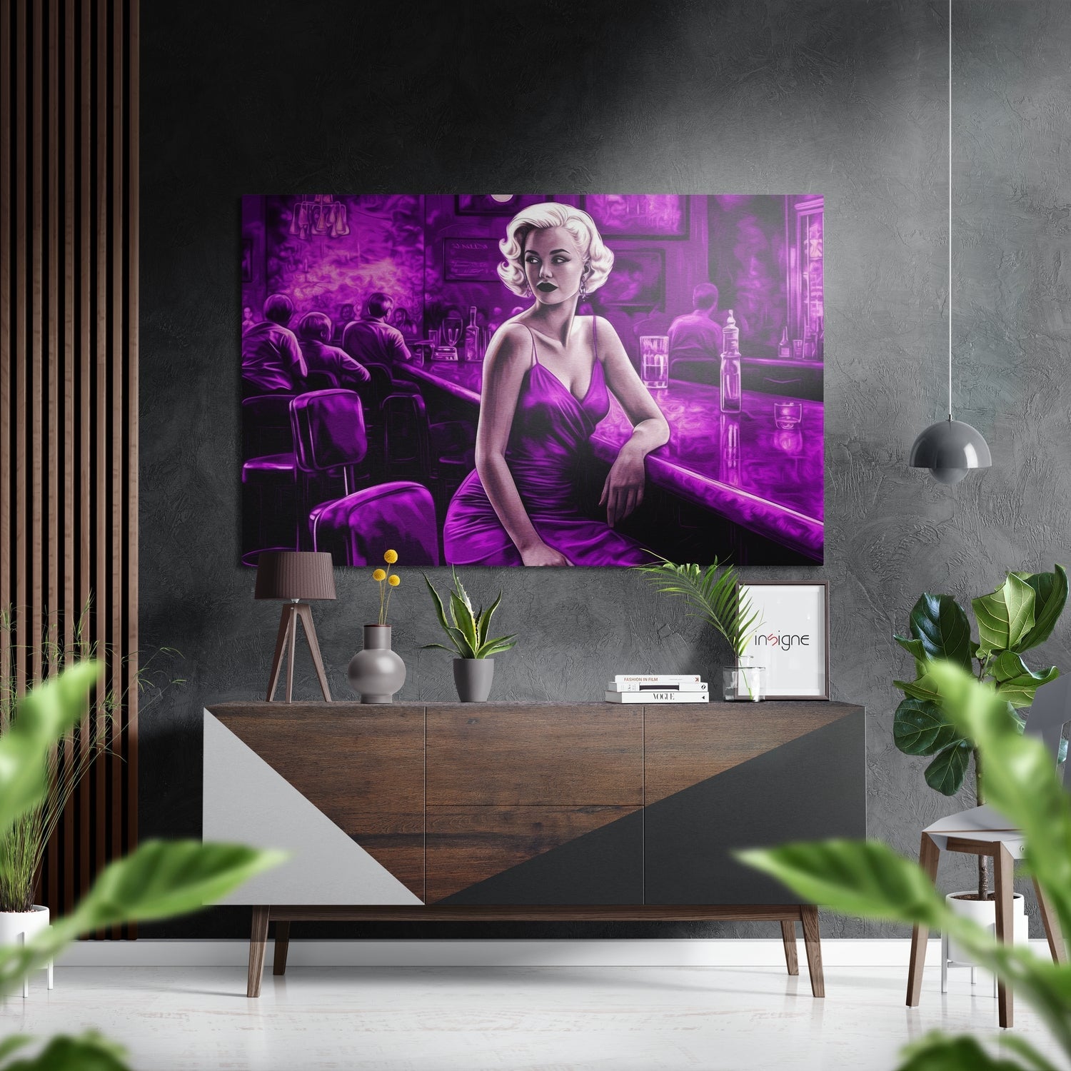 Purple Noir Bar Woman Brushed Aluminum Dibond Wall Art