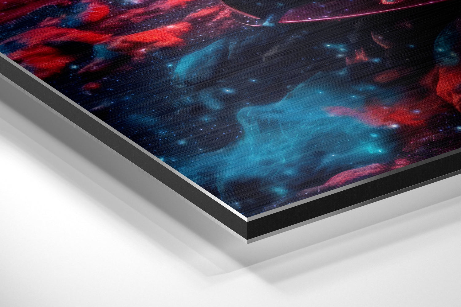 Red Sports Car Teal Pink Cosmic Dust Brushed Aluminum Dibond Wall Art