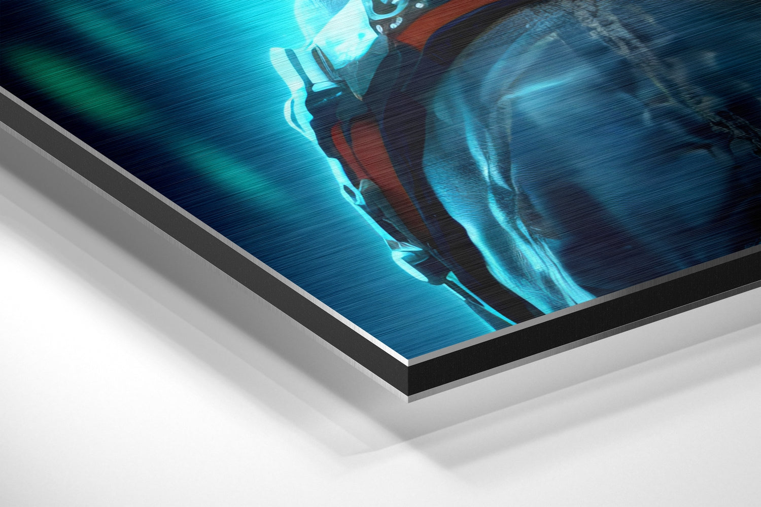 Blue Hair Woman Green Goggles Brushed Aluminum Dibond Wall Art