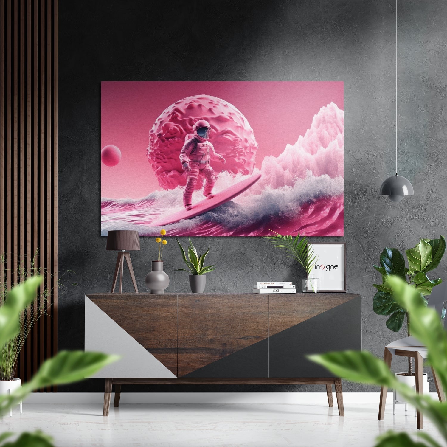Surf in Pink Planet Brushed Aluminum Dibond Wall Art