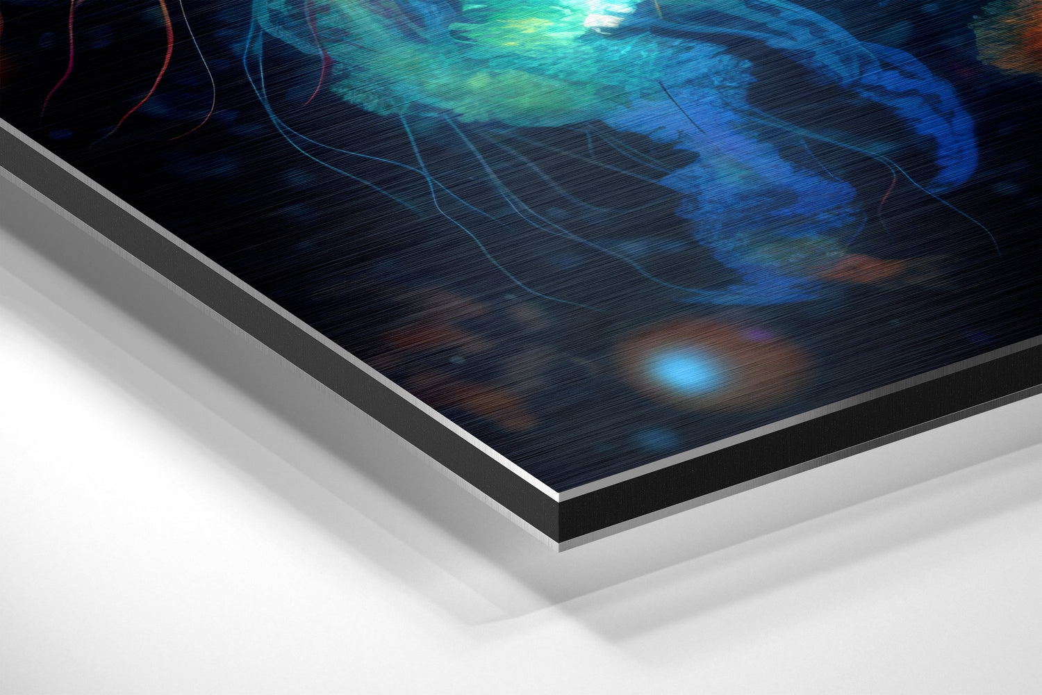 Glowing Jellyfish Swarm Deep Sea Brushed Aluminum Dibond Wall Art