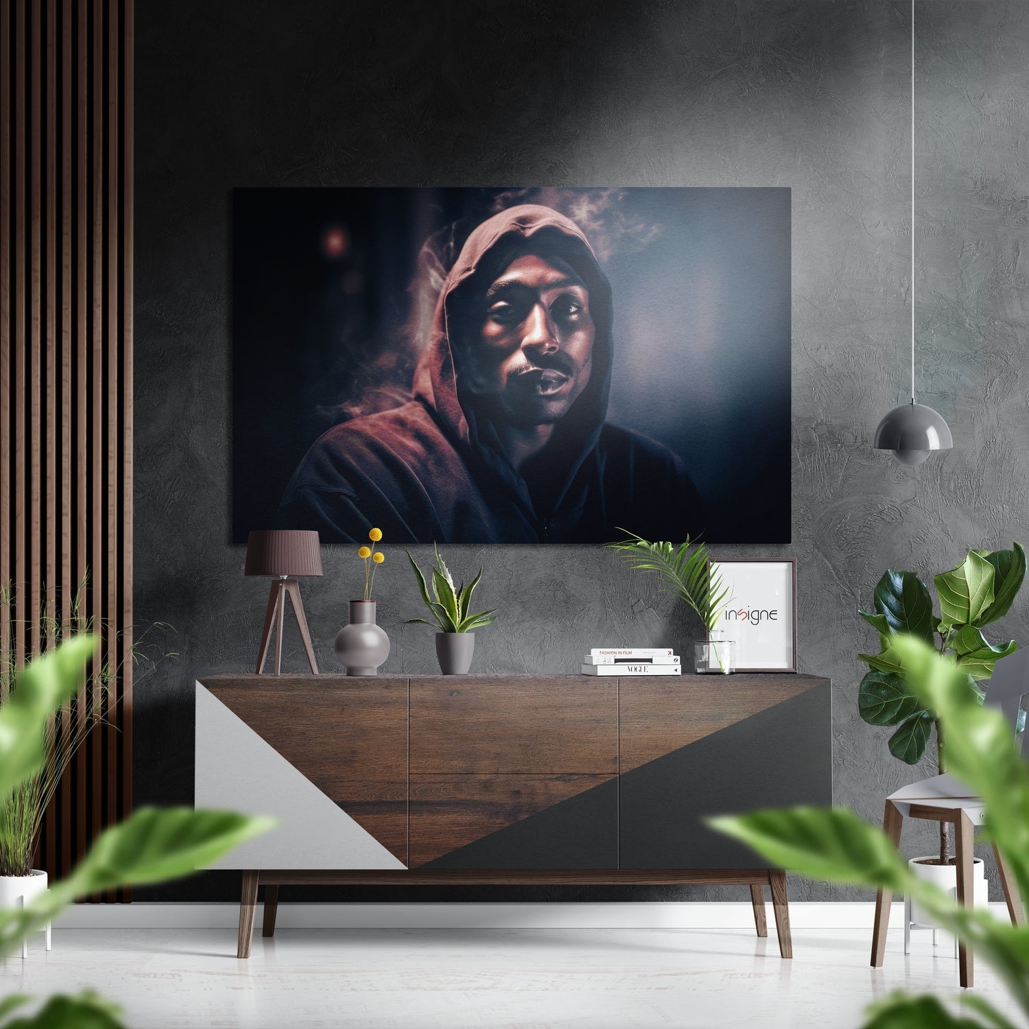 Red Hooded Rapper In Blue Haze Brushed Aluminum Dibond Wall Art