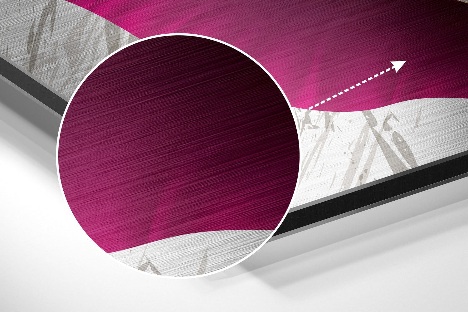 Magenta Petals and Gold Feather Brushed Aluminium Dibond Wall Art