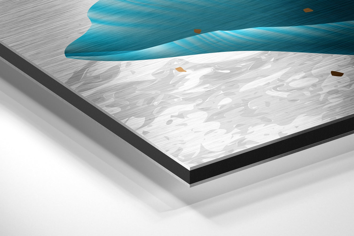 Teal Leaves With Golden Plume Brushed Aluminium Dibond Wall Art
