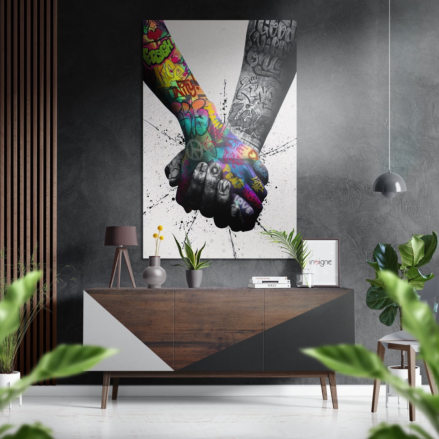 Graffiti Painted Hands Holding Brushed Aluminium Dibond Wall Art