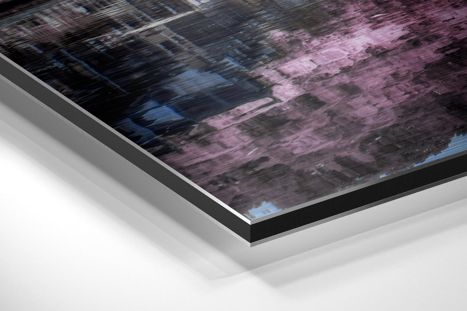 Pink Blossom Canal Reflection Brushed Aluminium Dibond Wall Art