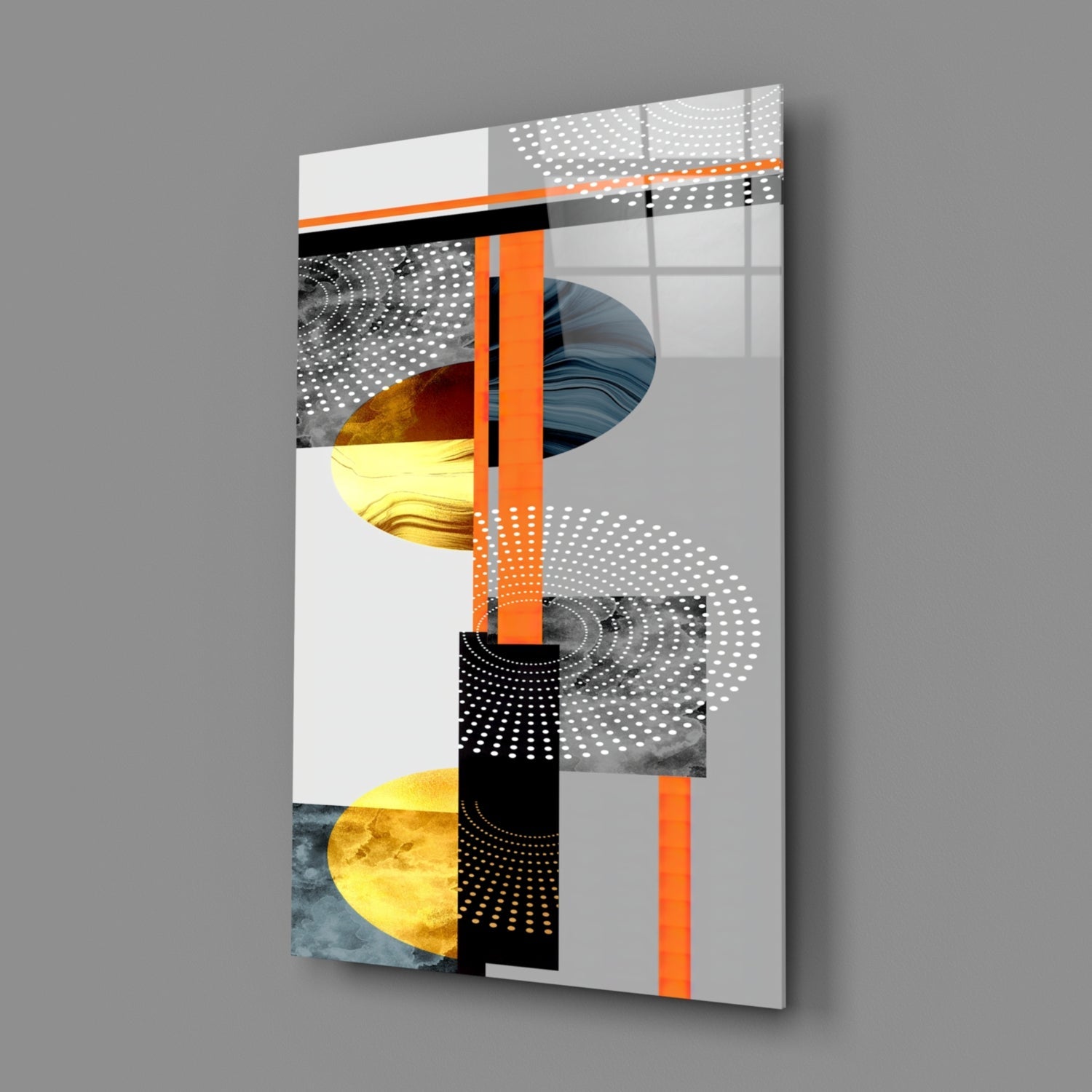 Orange Gold Geometric Circles Glass Wall Art