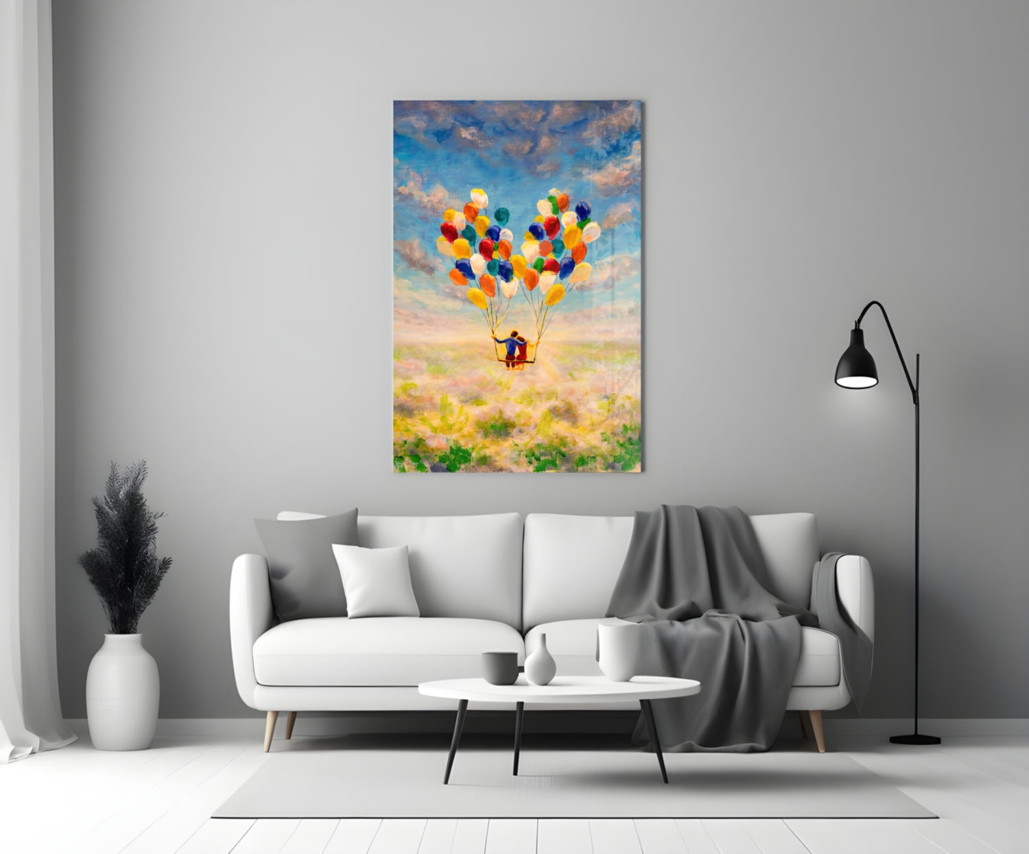 Balloon Swing Ride Over Meadow Glass Wall Art