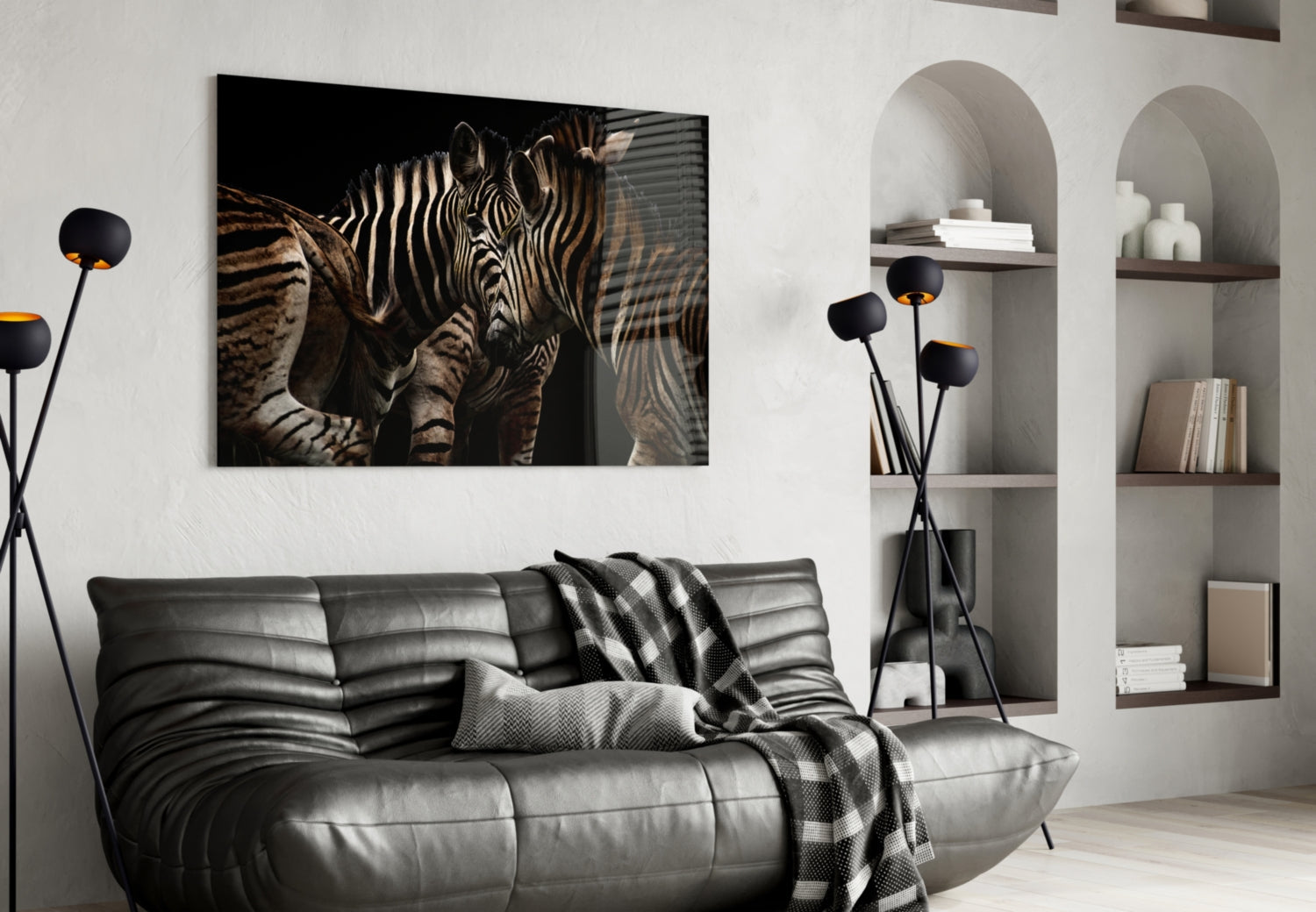 Nuzzling Zebra Pair Glass Wall Art