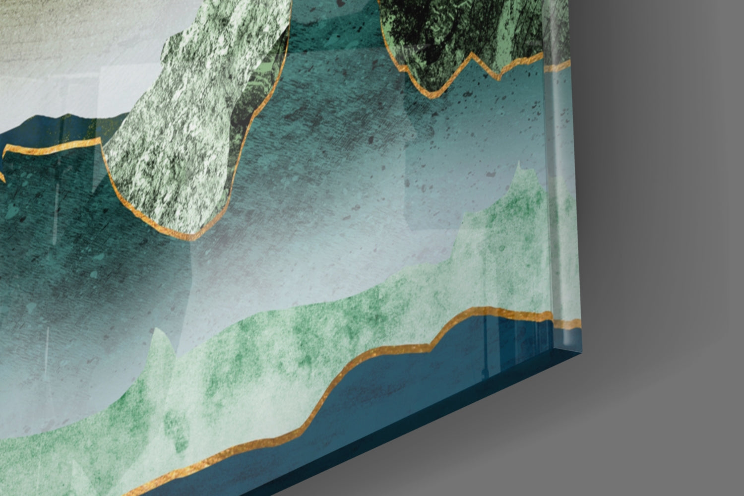 Gold Sun Over Layered Green Mountains Glass Wall Art