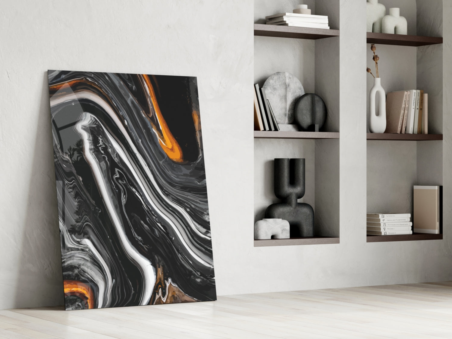Black Agate Orange Swirl Glass Wall Art