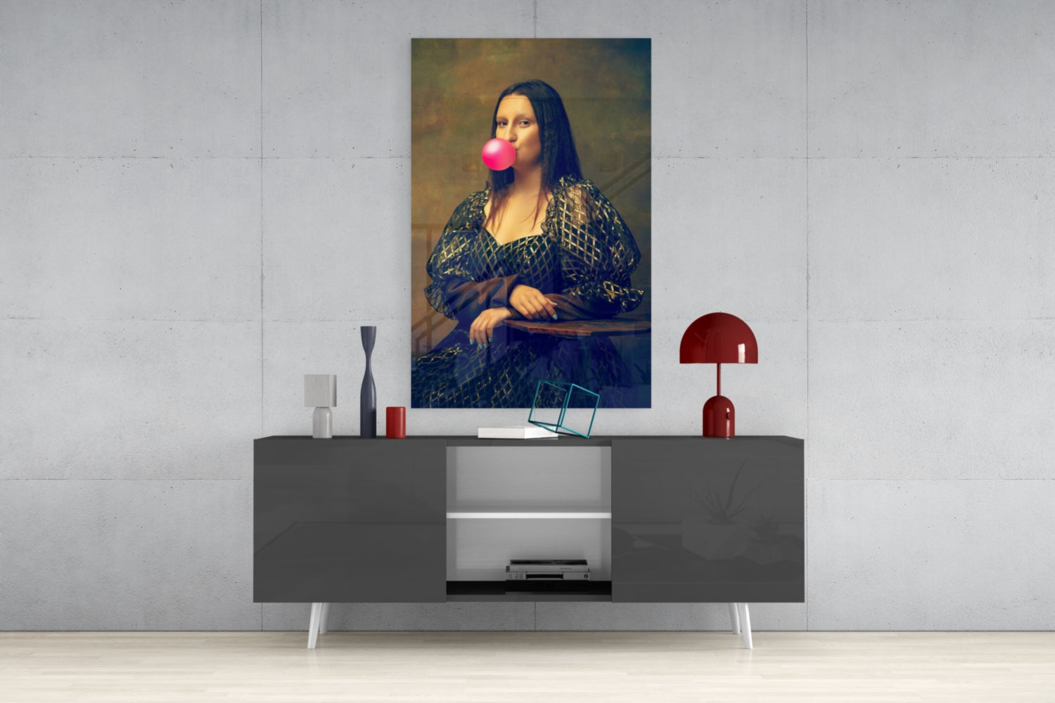 Pink Bubble Gum Renaissance Portrait Glass Wall Art