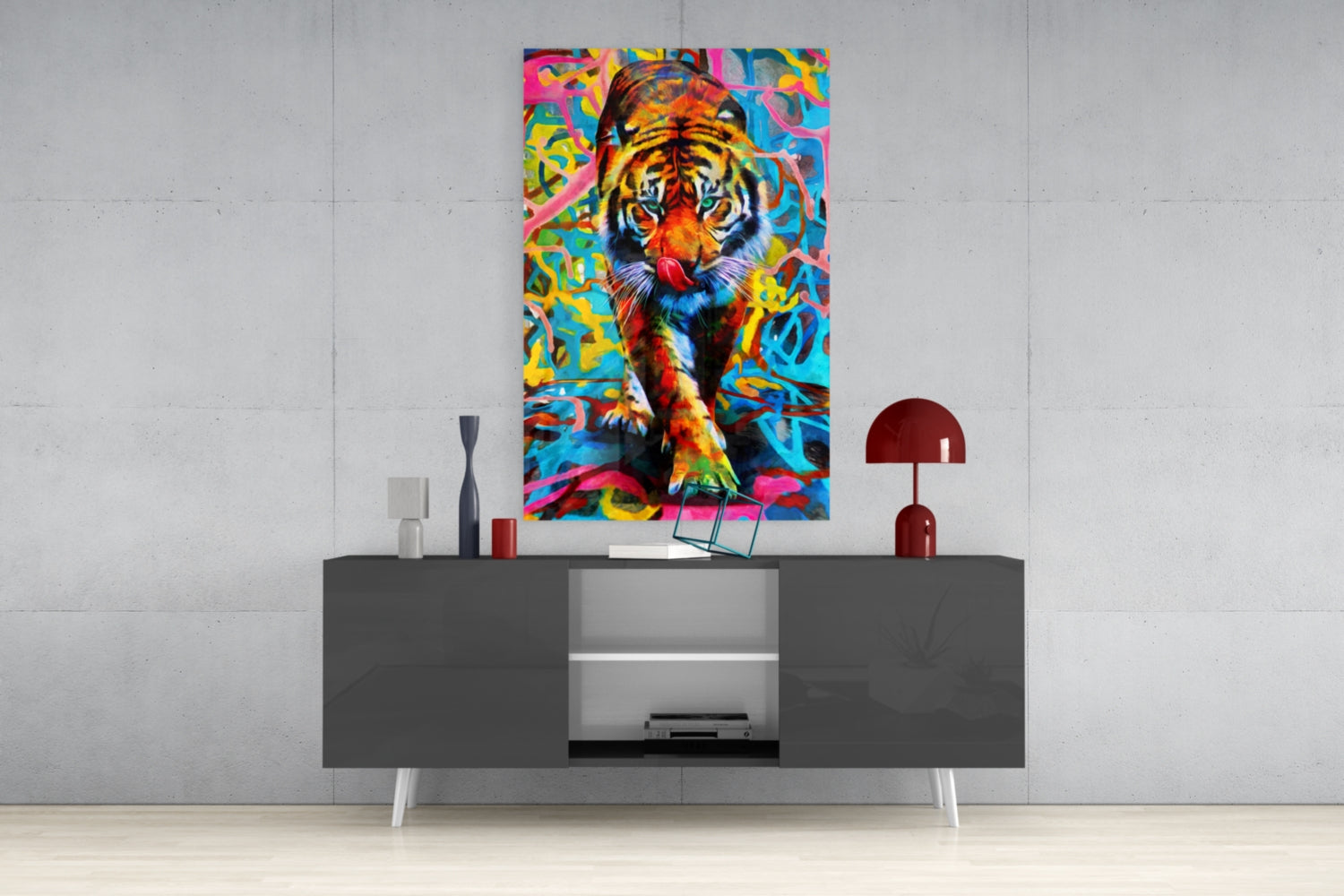 Vibrant Graffiti Tiger Glass Wall Art