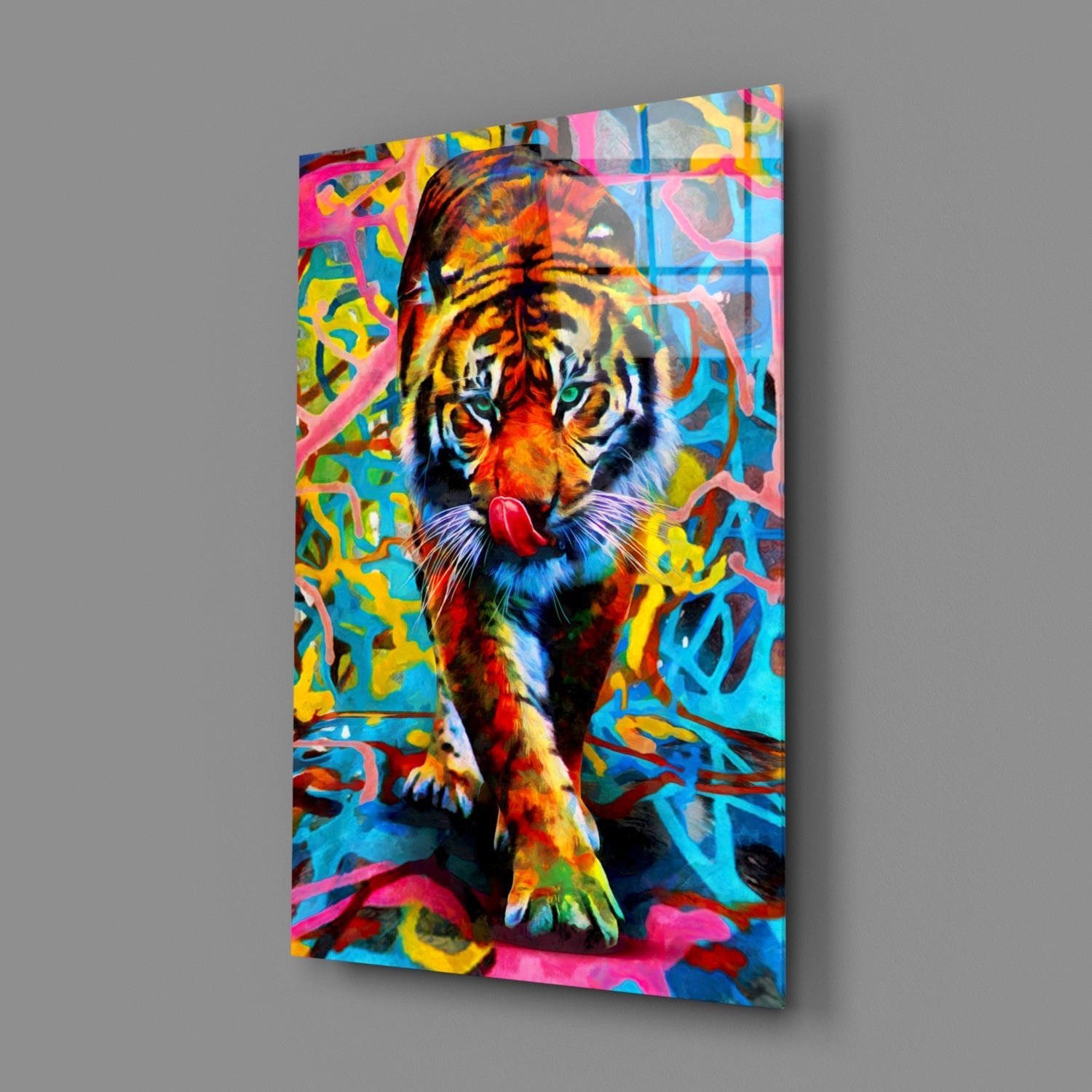 Vibrant Graffiti Tiger Glass Wall Art