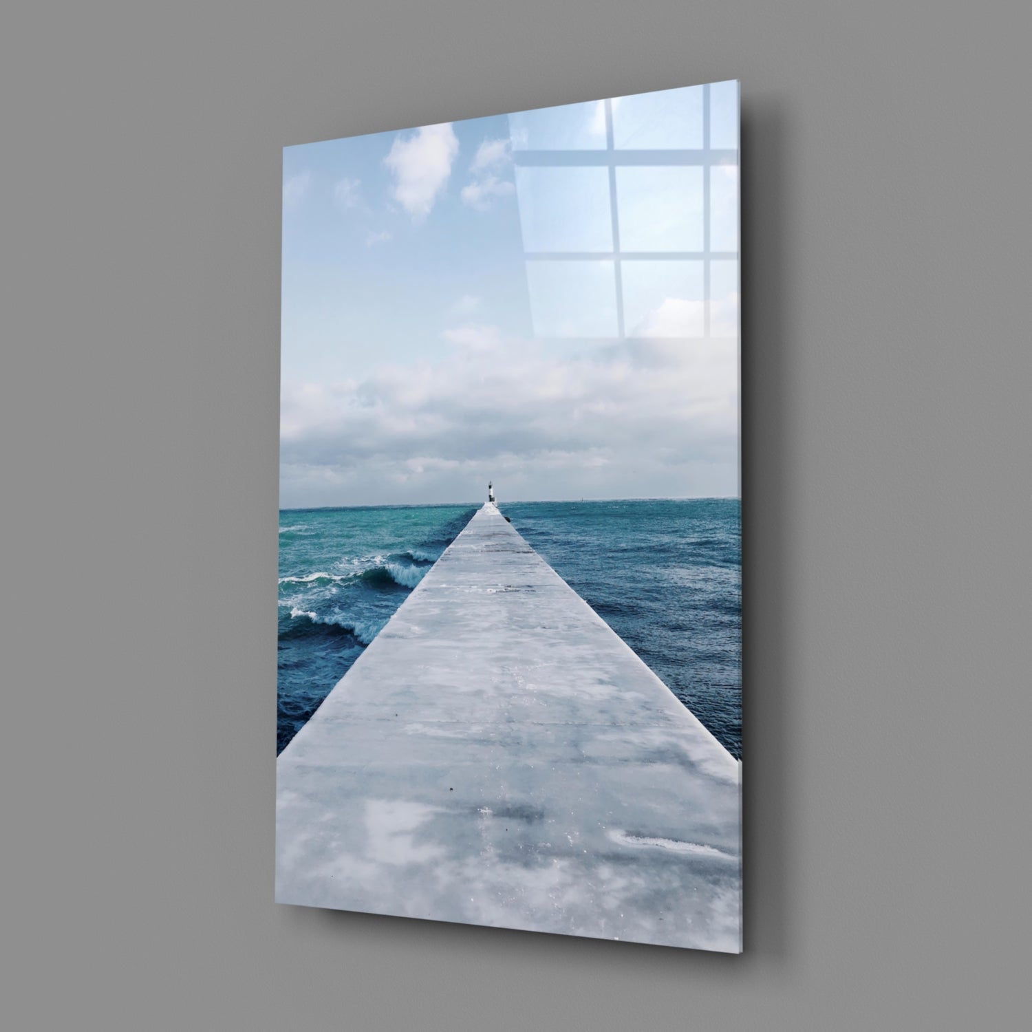 White Pier Turquoise Ocean Glass Wall Art