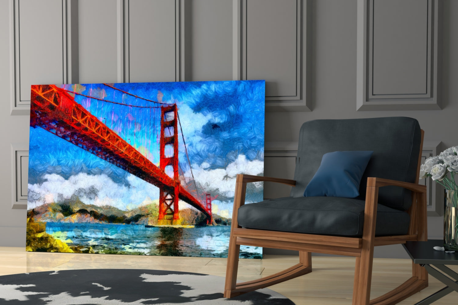Impasto Painted Golden Gate Bridge Glass Wall Art