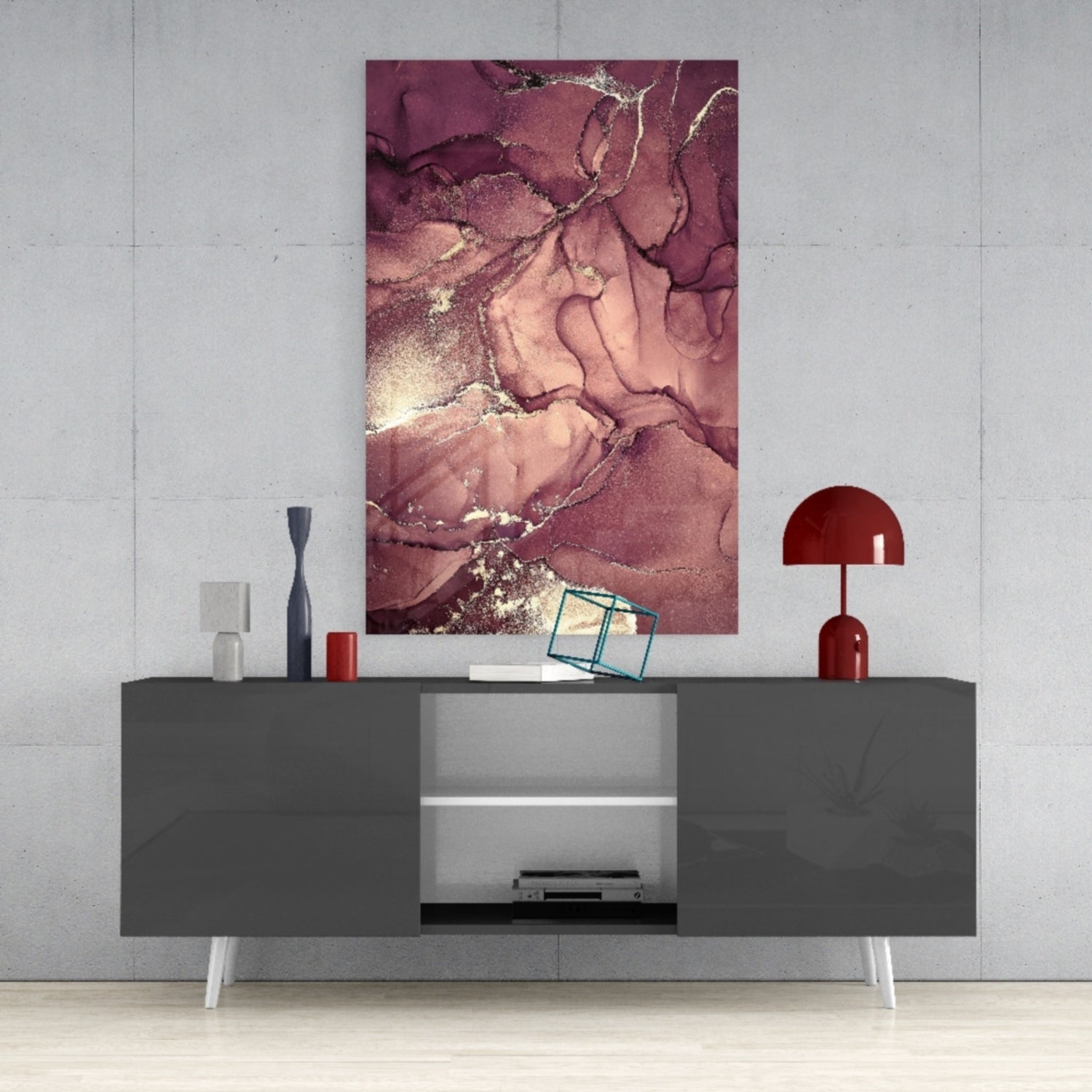 Mauve Pink Gold Veins Glass Wall Art