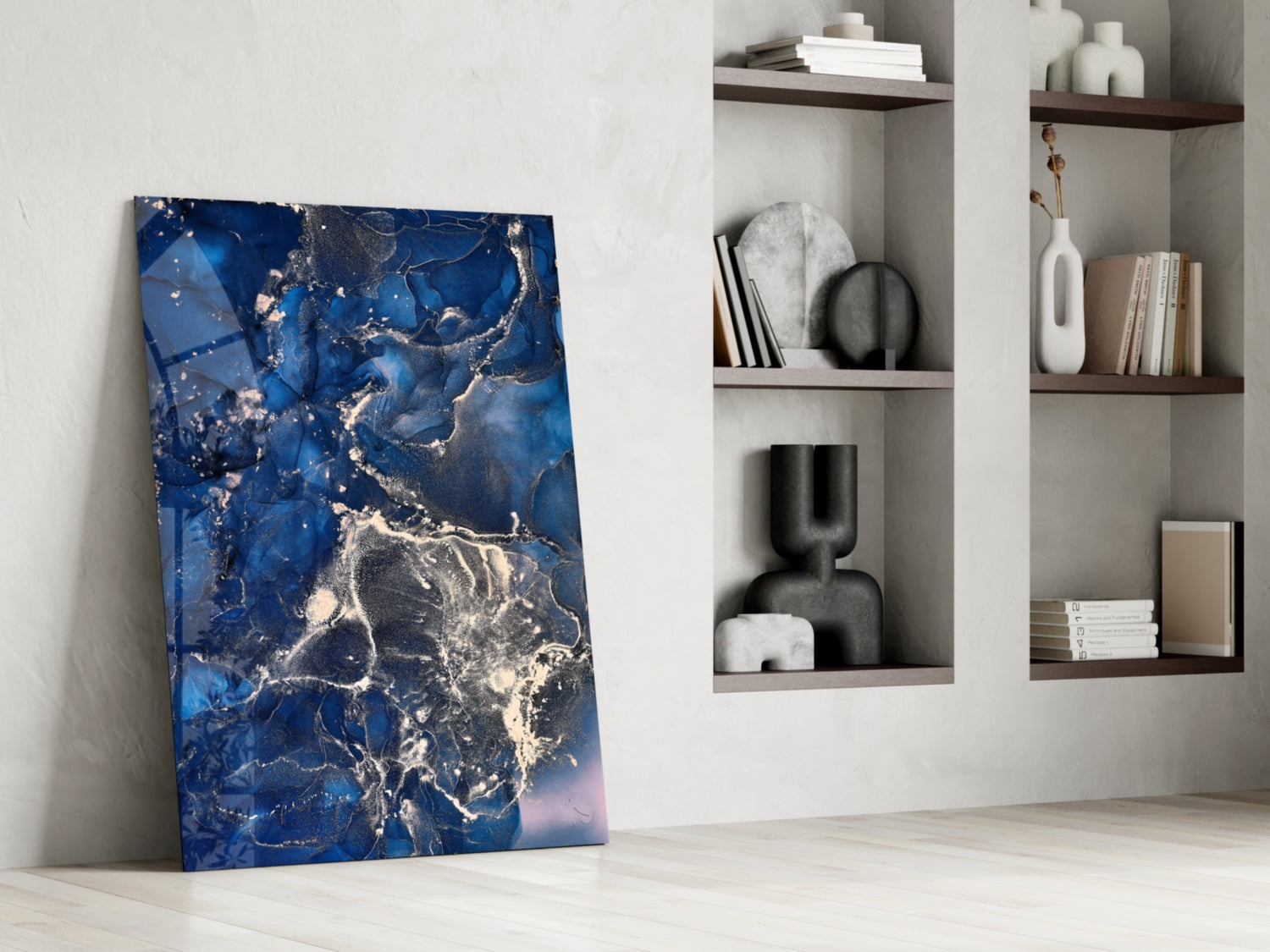 Navy Silver Ink Splash Glass Wall Art
