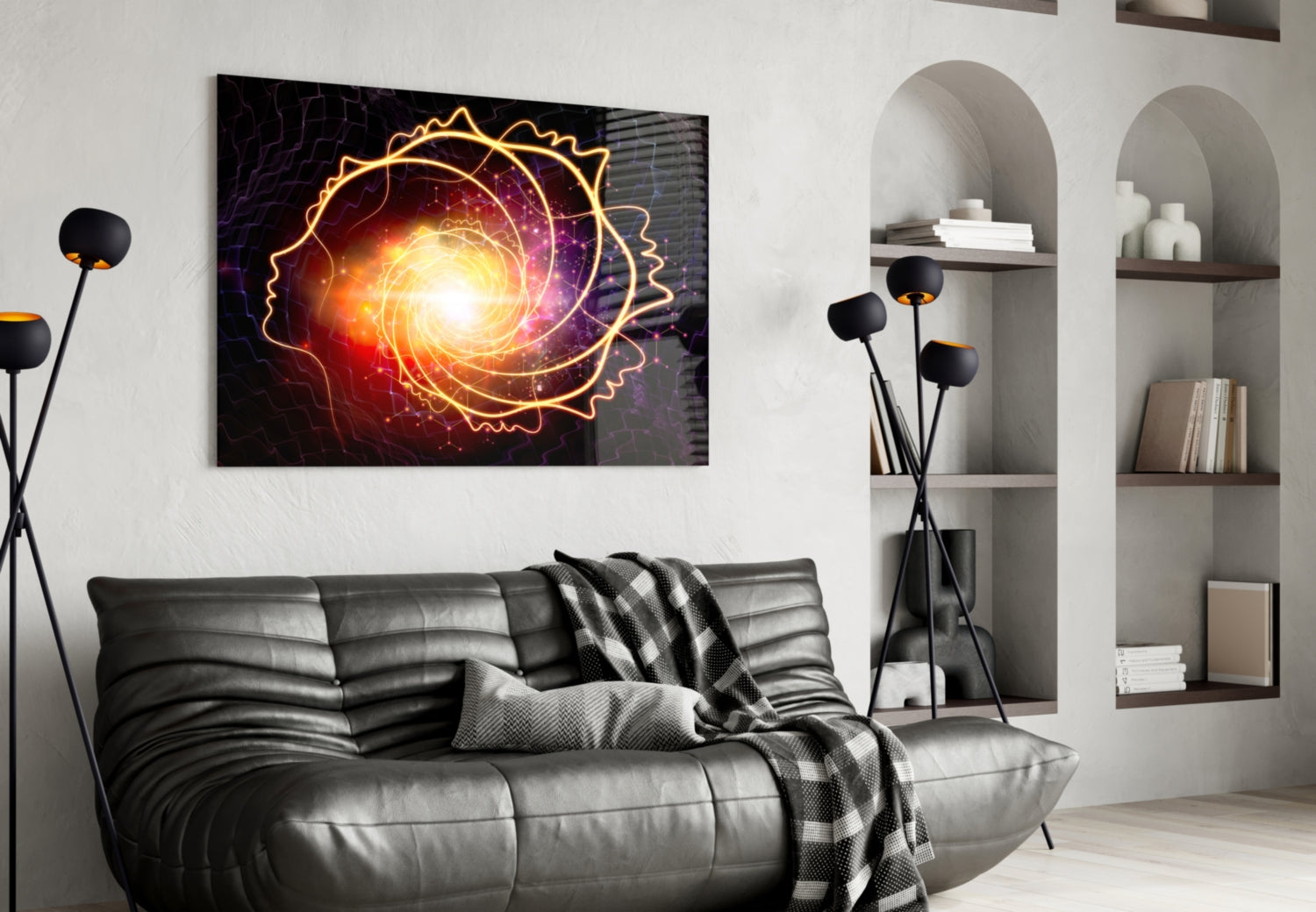 Golden Cosmic Swirl Glass Wall Art