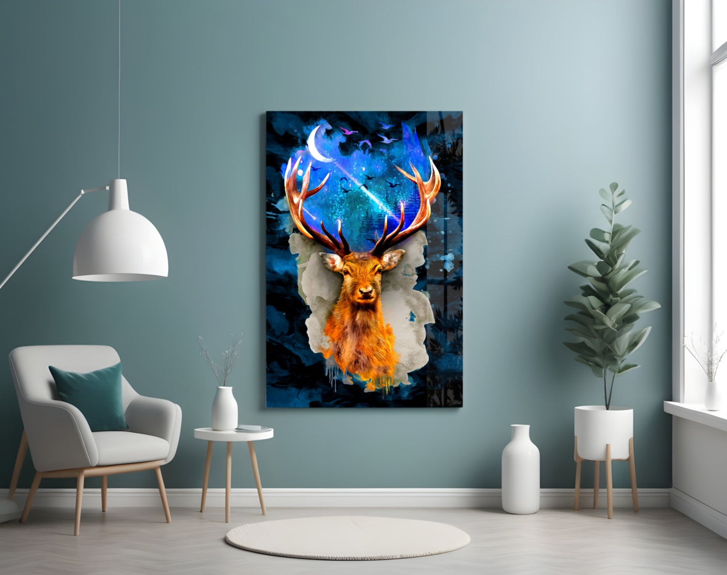 Cosmic Galaxy Antler Stag Glass Wall Art