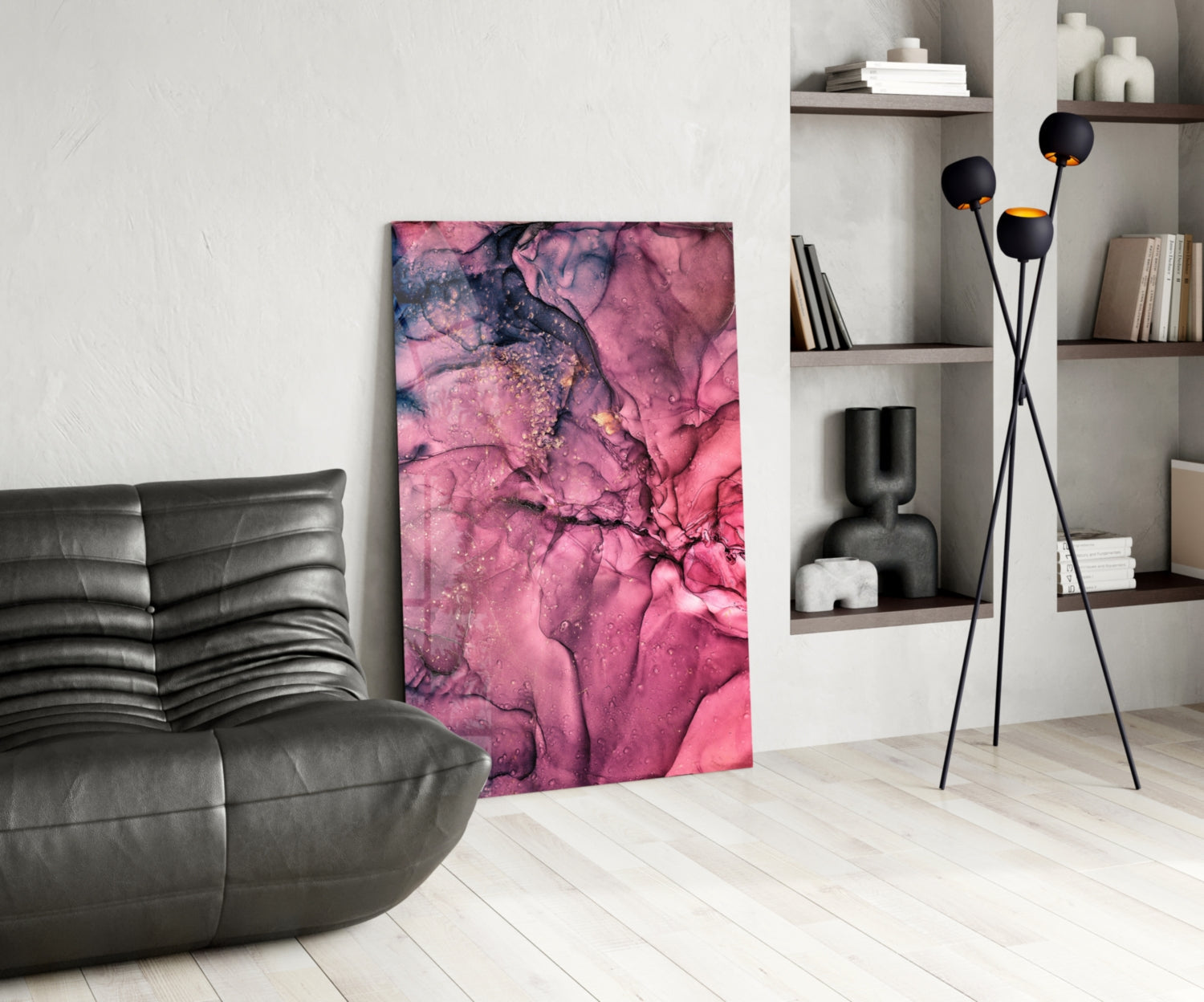 Magenta Pink Ink Bloom Glass Wall Art