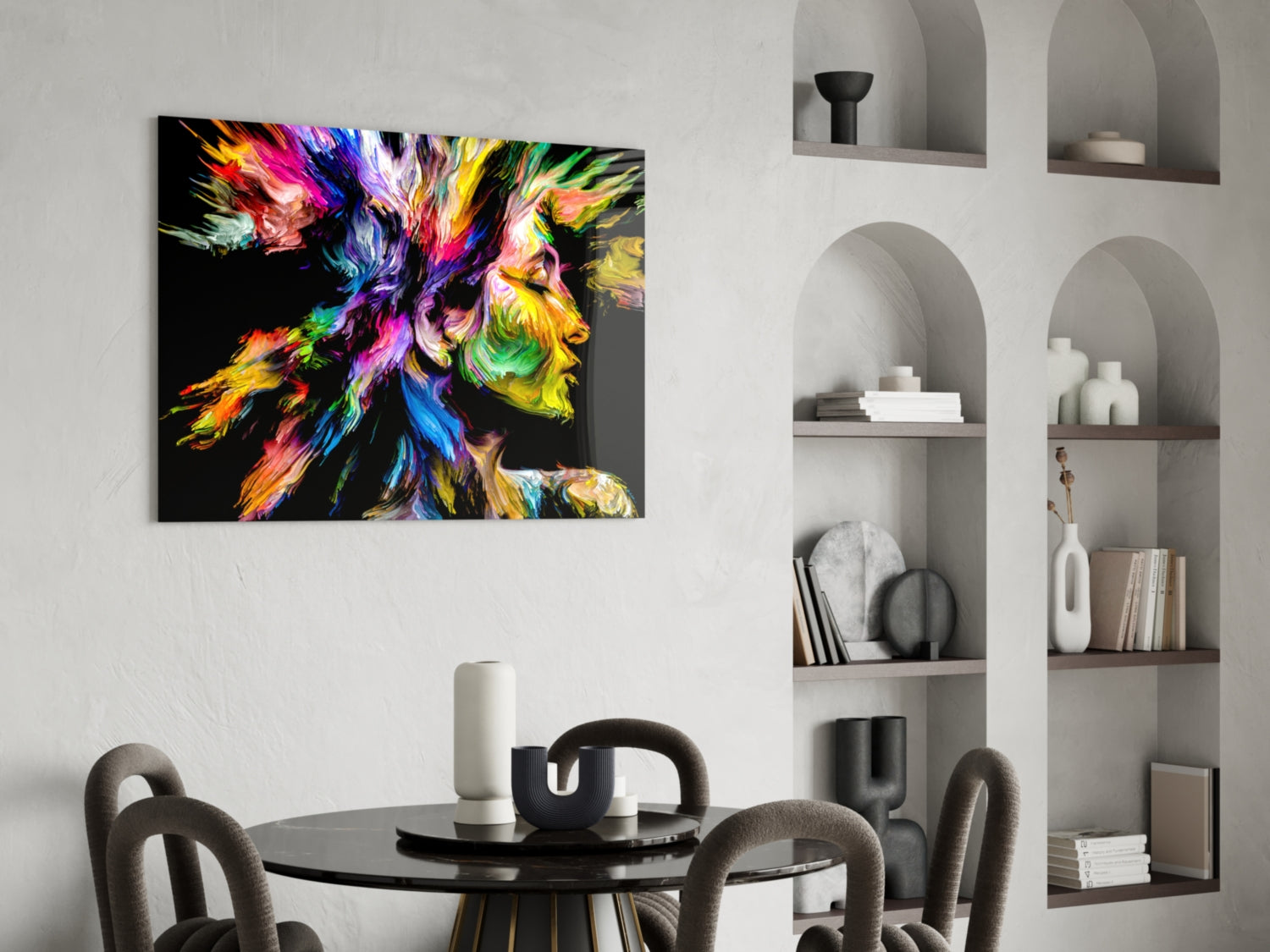 Two Profiles Meeting in Color Burst Glass Wall Art