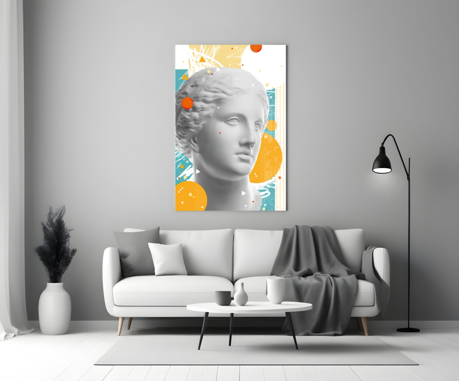 Orange Circles Venus Bust Glass Wall Art