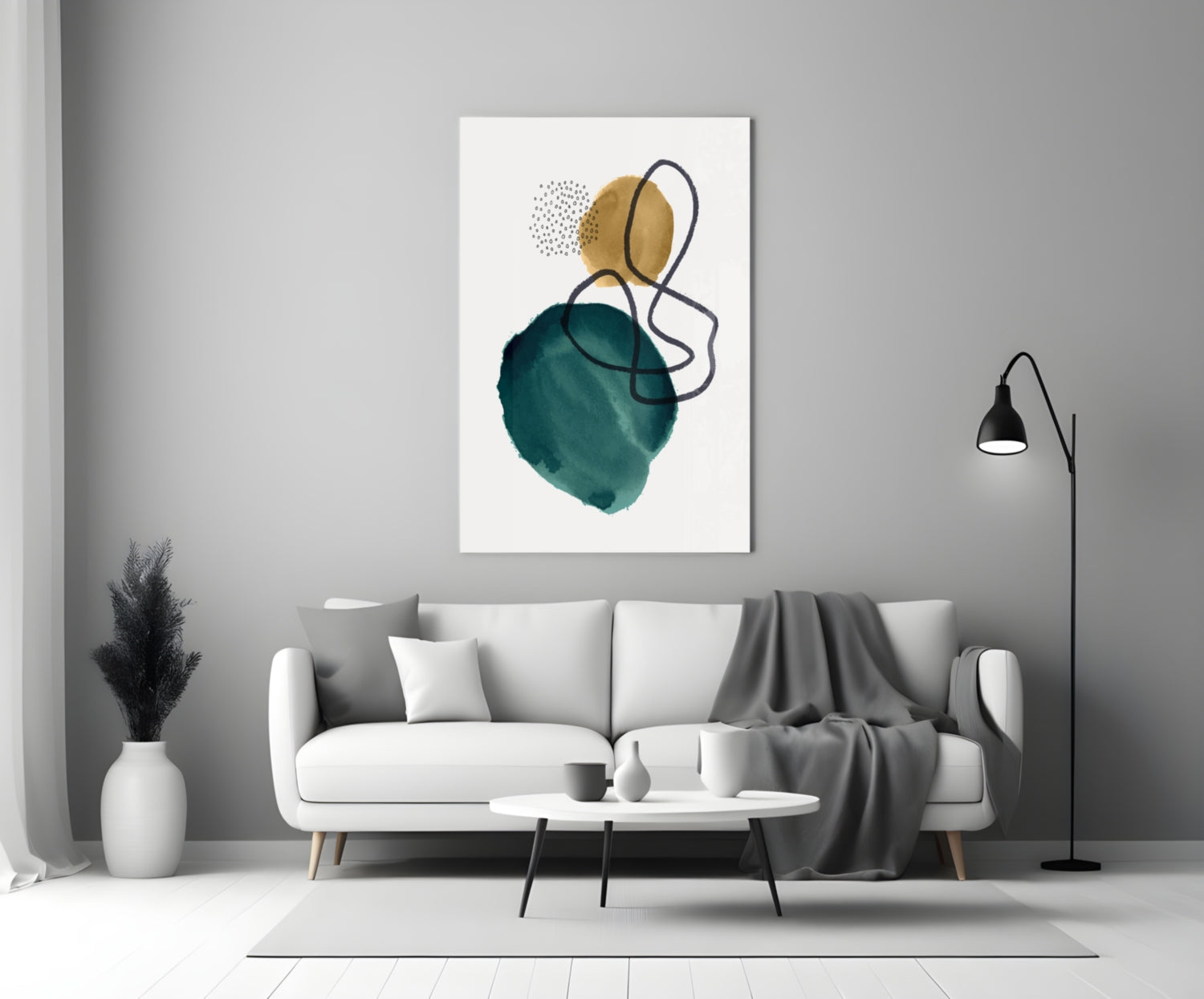 Teal Gold Navy Loop Watercolor Glass Wall Art