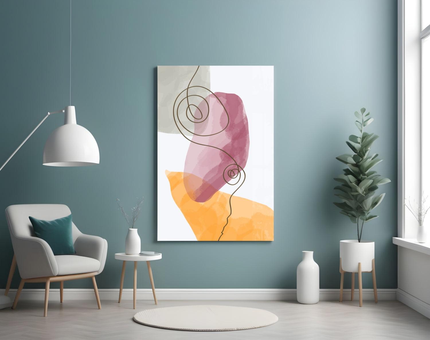 Mauve Orange Spiral Line Glass Wall Art