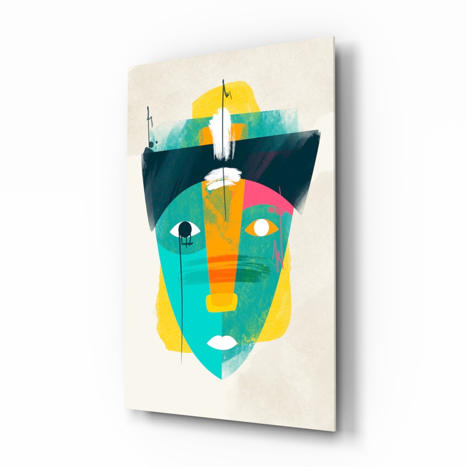 Tribal Mask Style Abstract Face Glass Wall Art