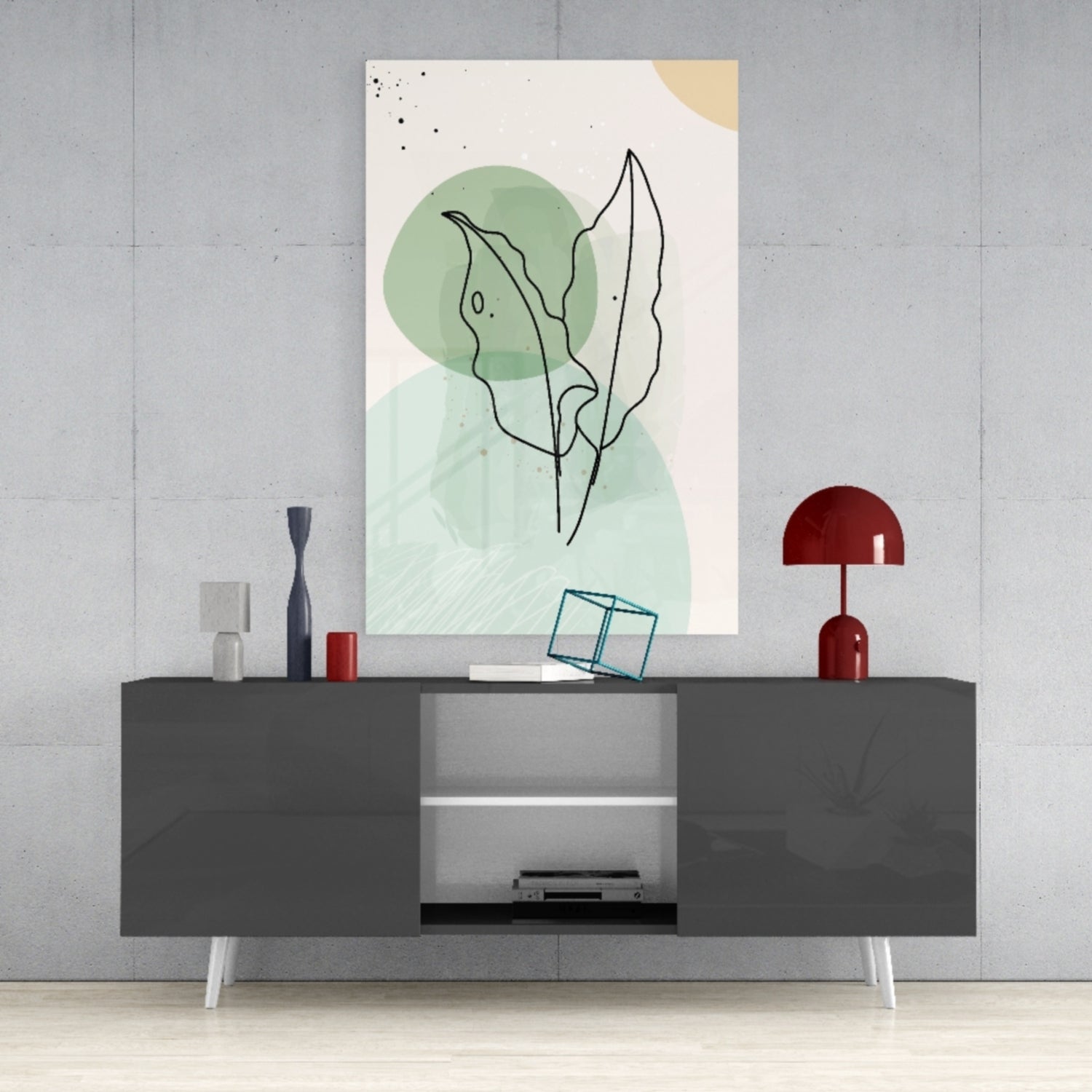 Twin Leaves Sage Green Line Glass Wall Art