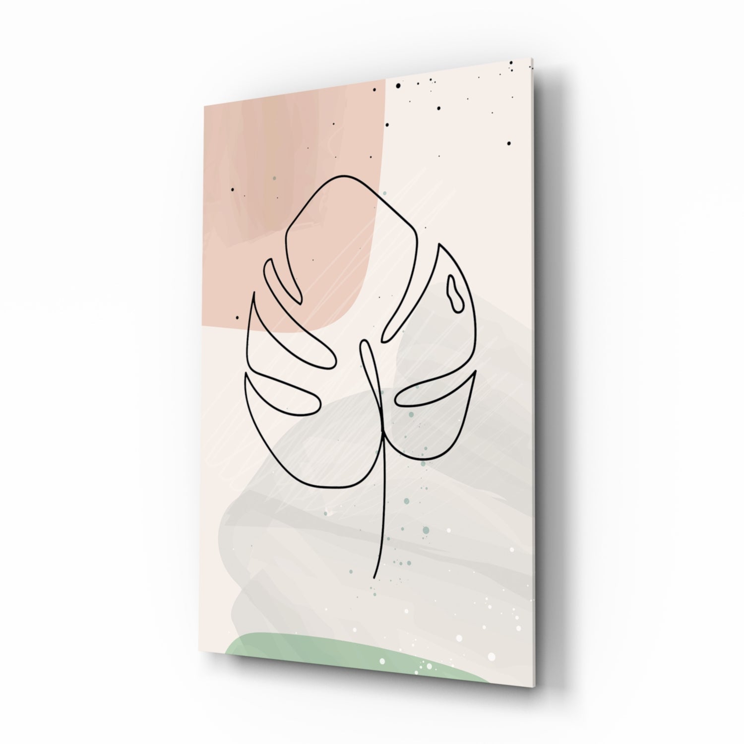 Monstera Line Blush Sage Glass Wall Art