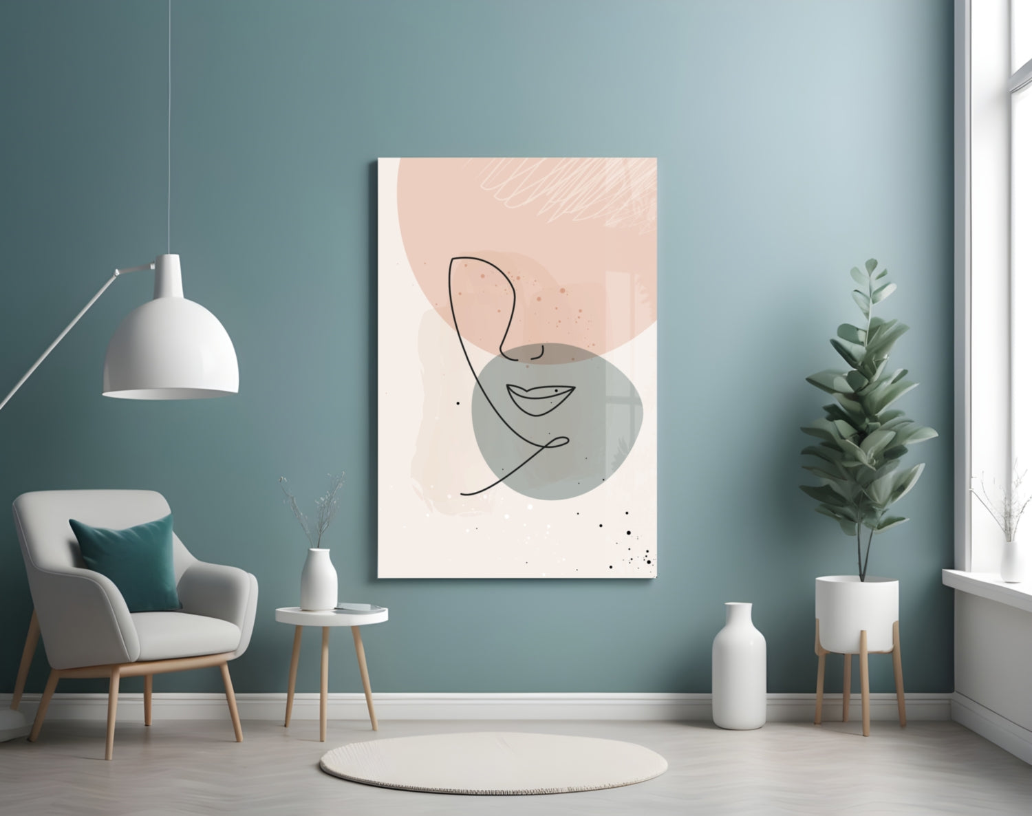 Blush Grey Circle Line Face Glass Wall Art