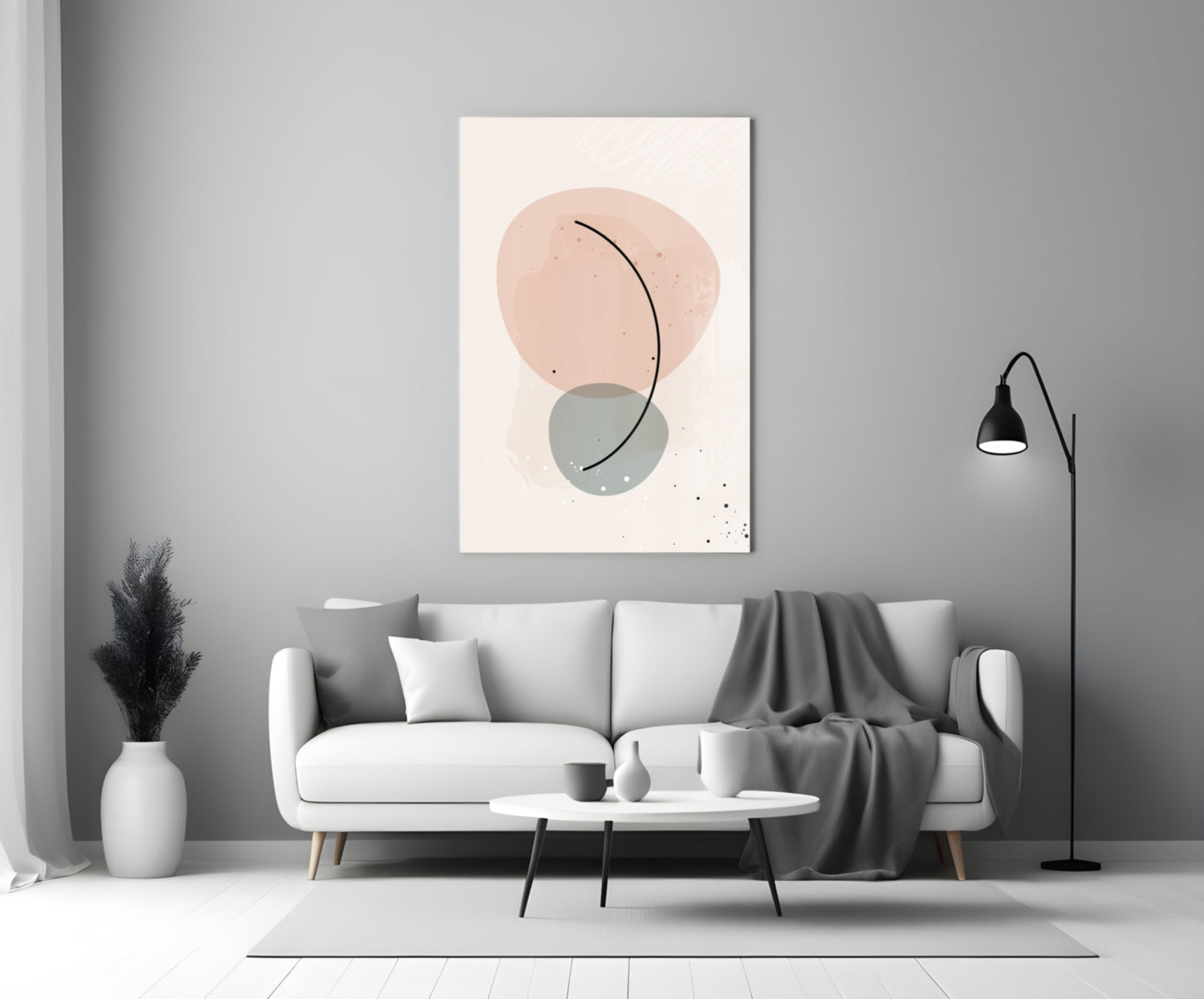 Blush Pink Sage Pebble Curve Glass Wall Art