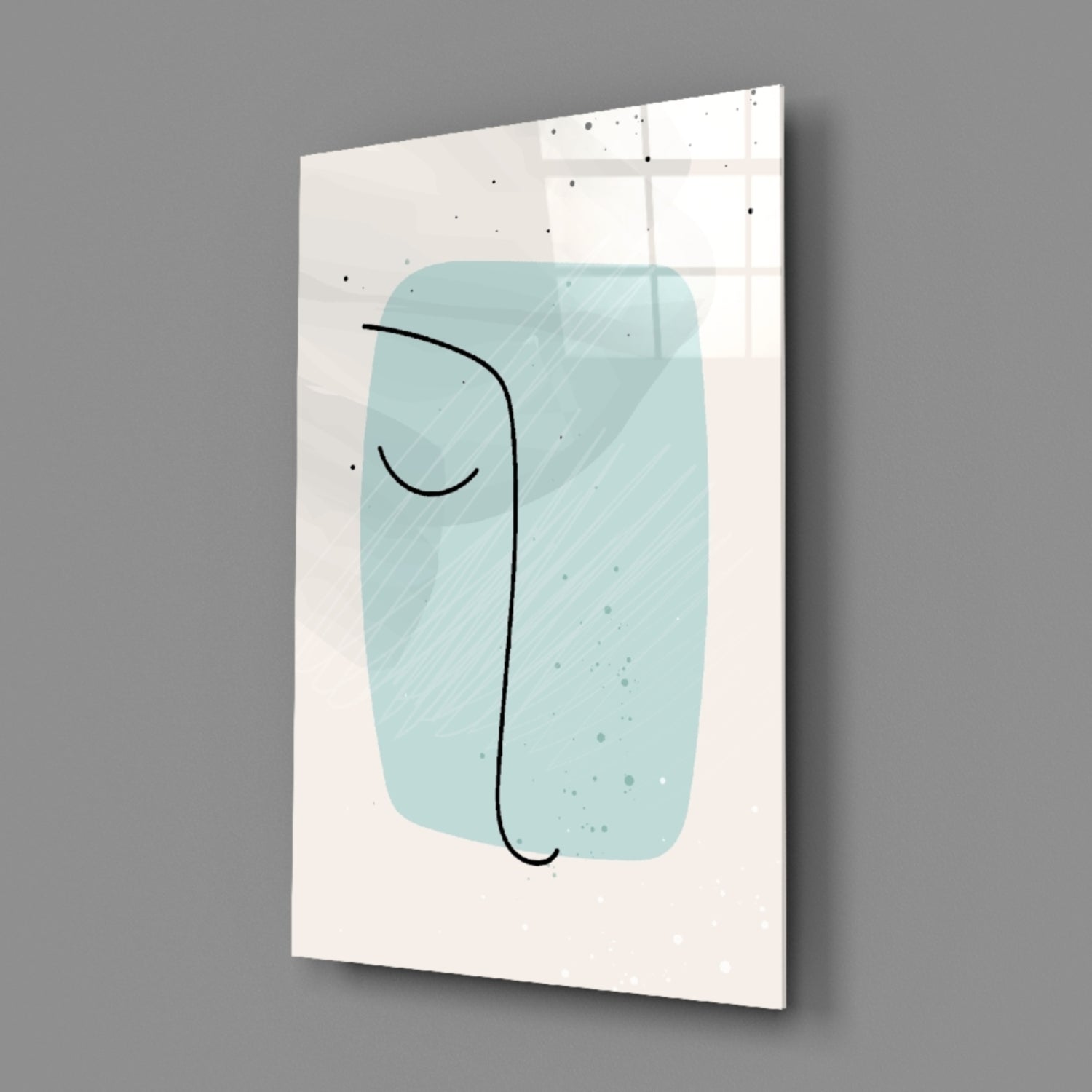 Mint Blob Minimal Line Face Glass Wall Art