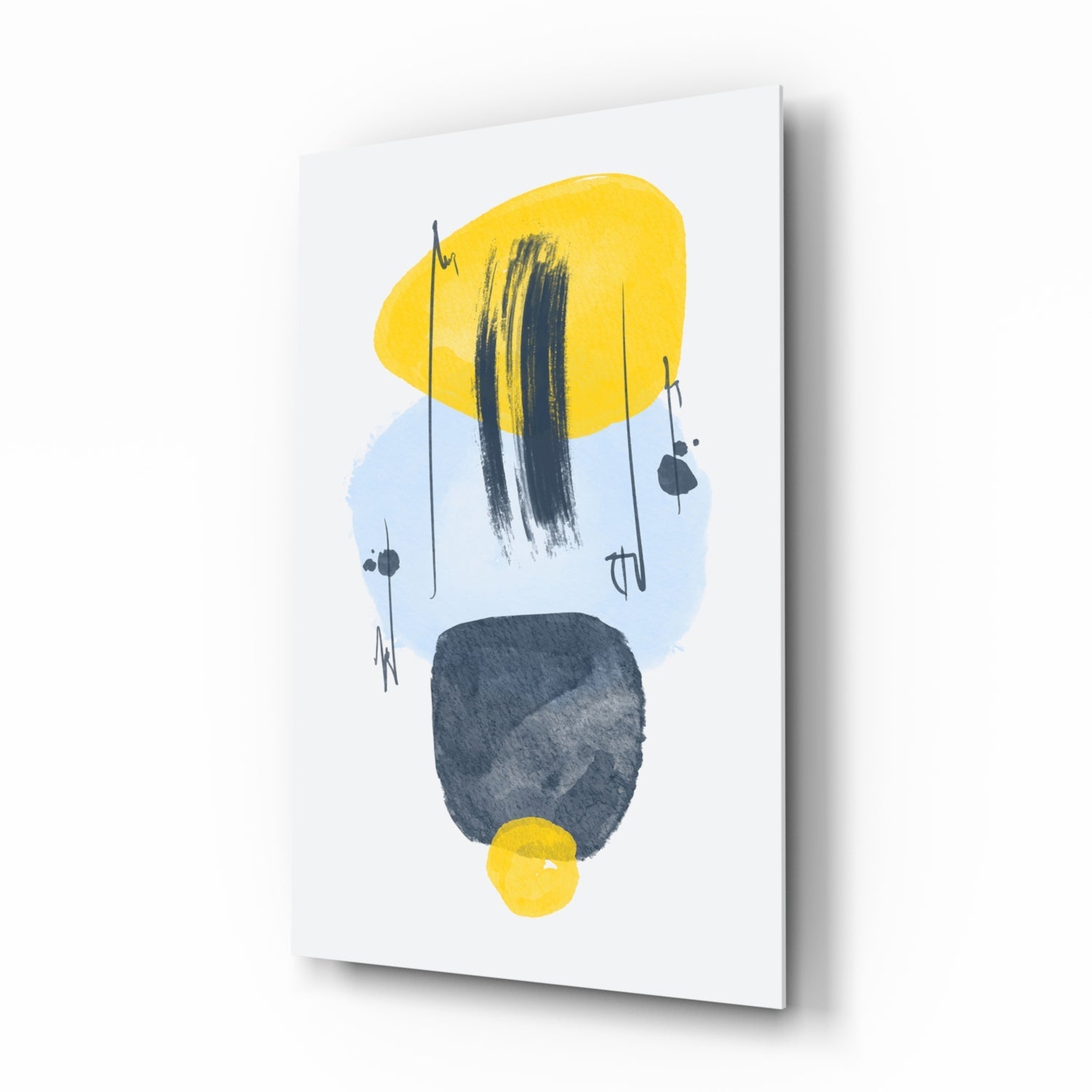 Yellow Blue Navy Brushstroke Glass Wall Art